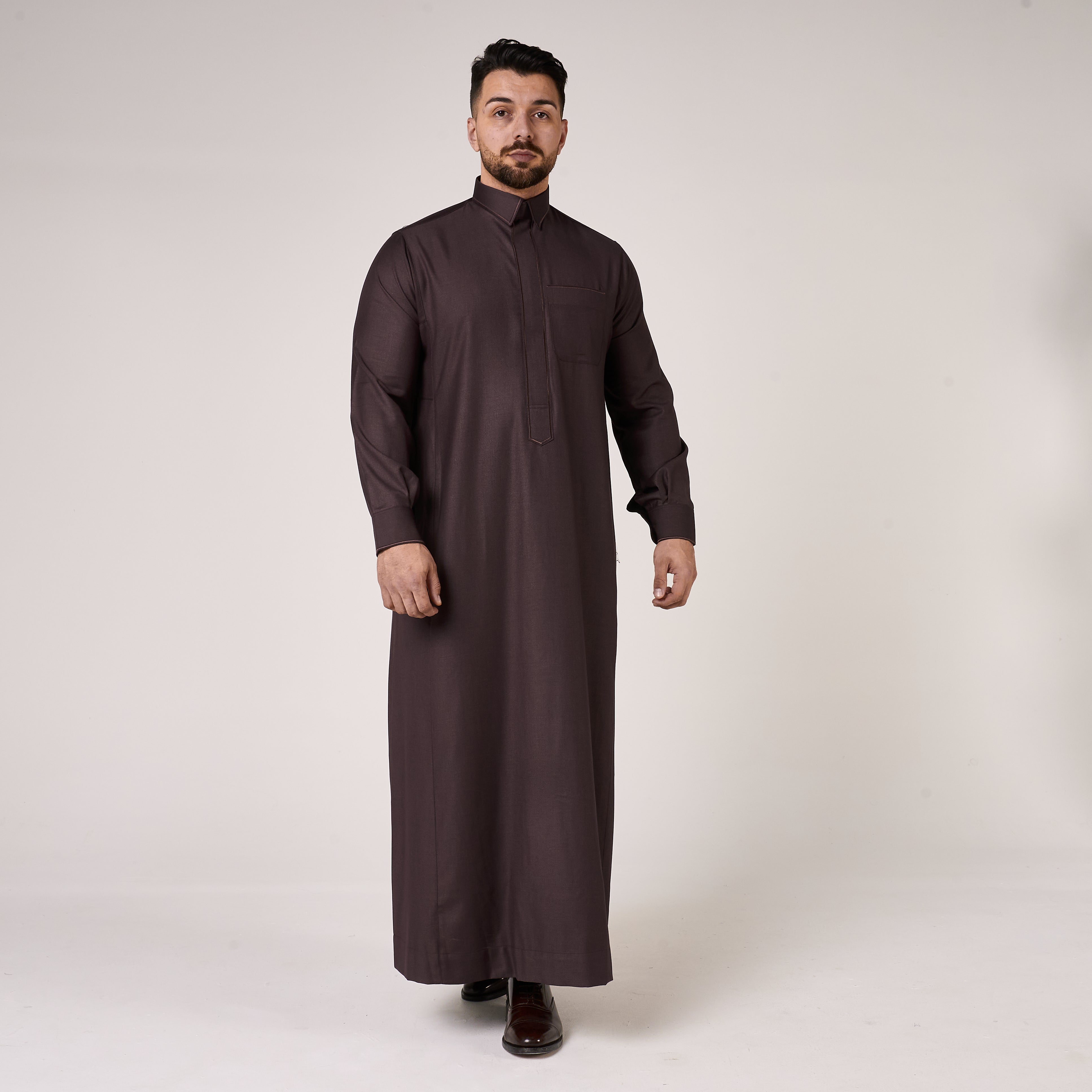 Midnight Purple Al-Aseel Shirt Collar Thobe (With Cuffs)