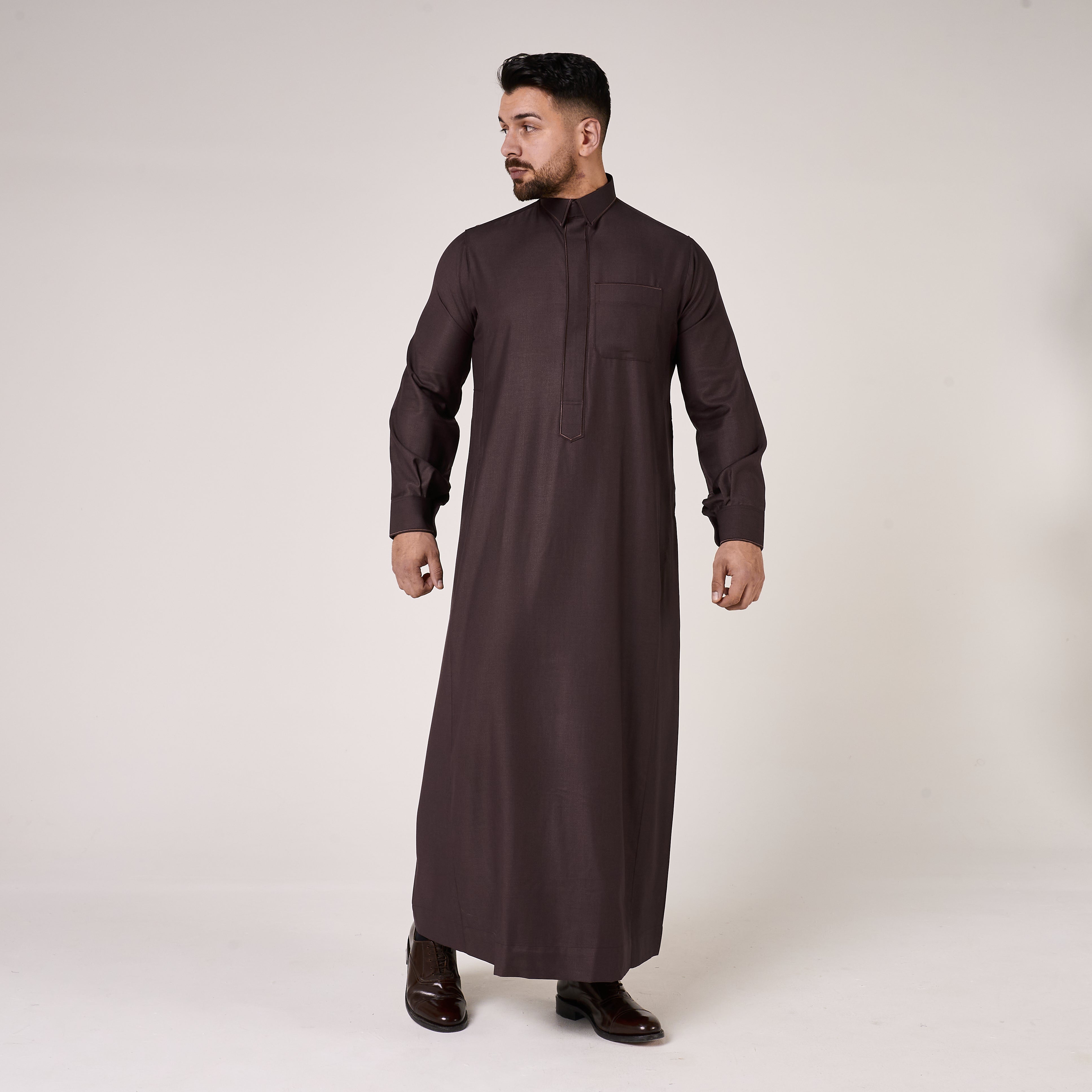 Midnight Purple Al-Aseel Shirt Collar Thobe (With Cuffs)