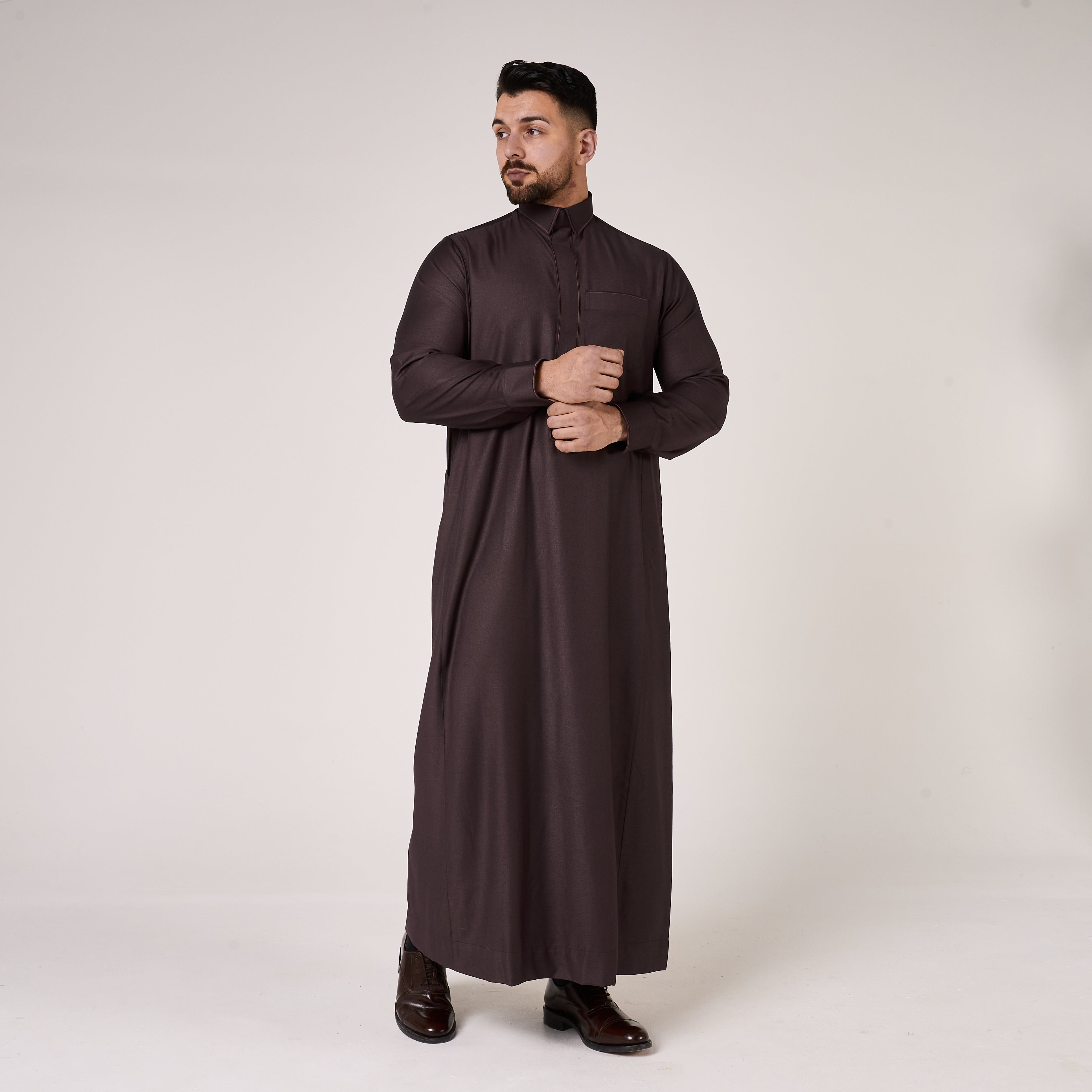 Midnight Purple Al-Aseel Shirt Collar Thobe (With Cuffs)