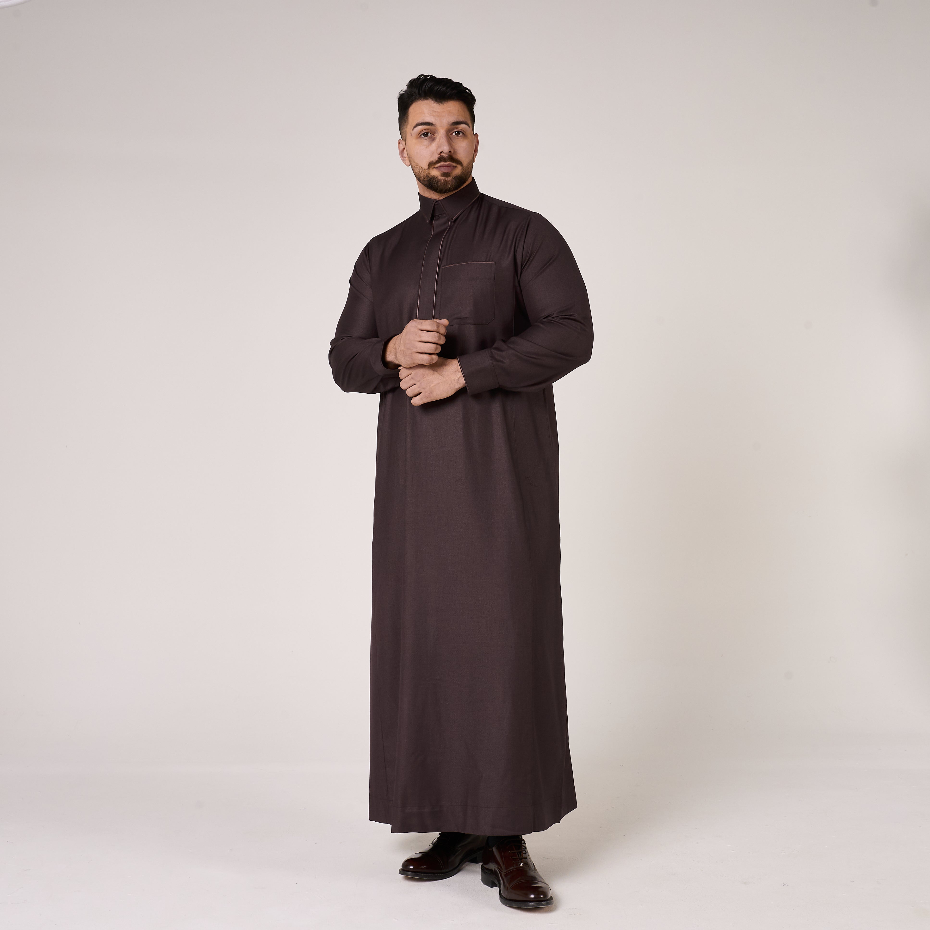 Midnight Purple Al-Aseel Shirt Collar Thobe (With Cuffs)