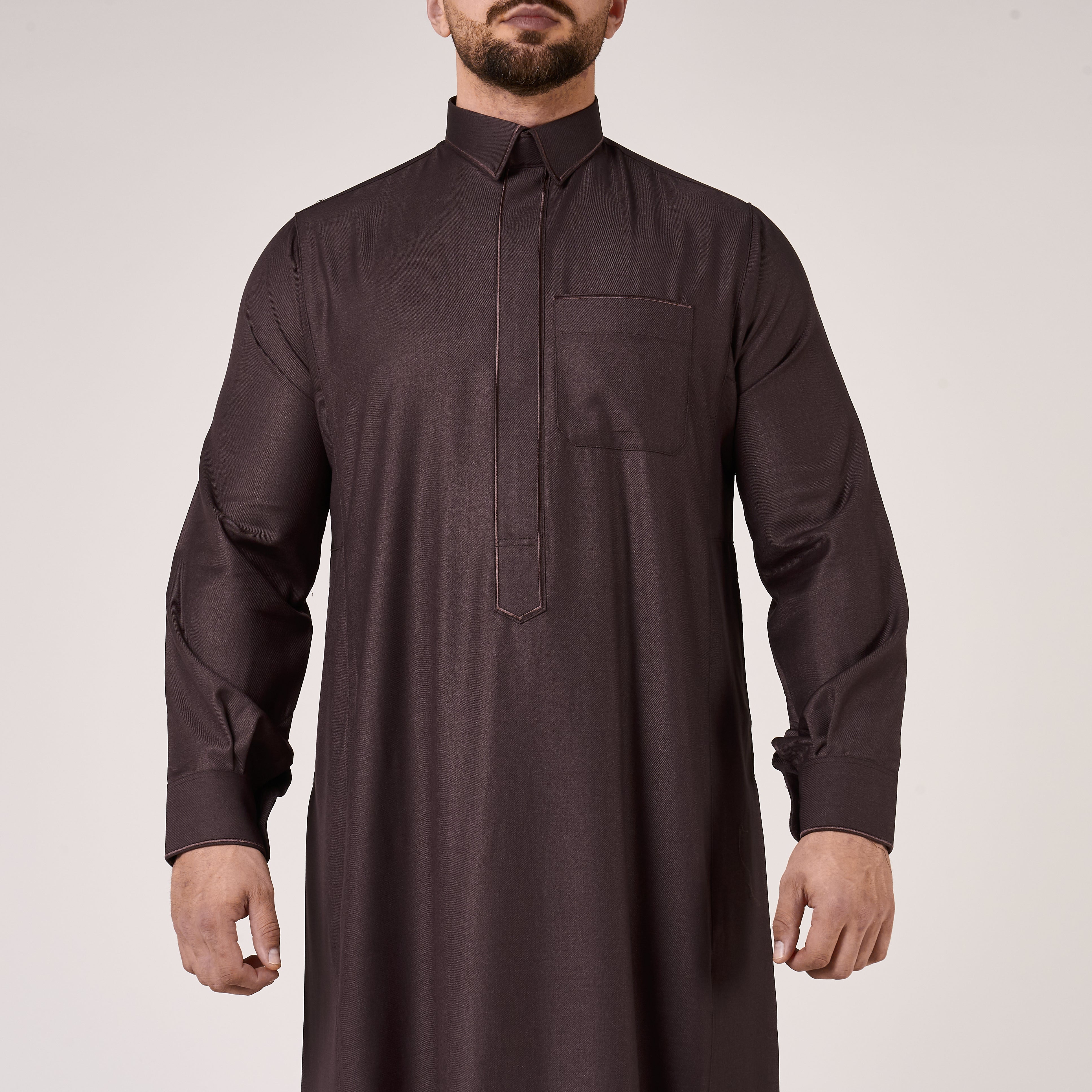 Midnight Purple Al-Aseel Shirt Collar Thobe (With Cuffs)