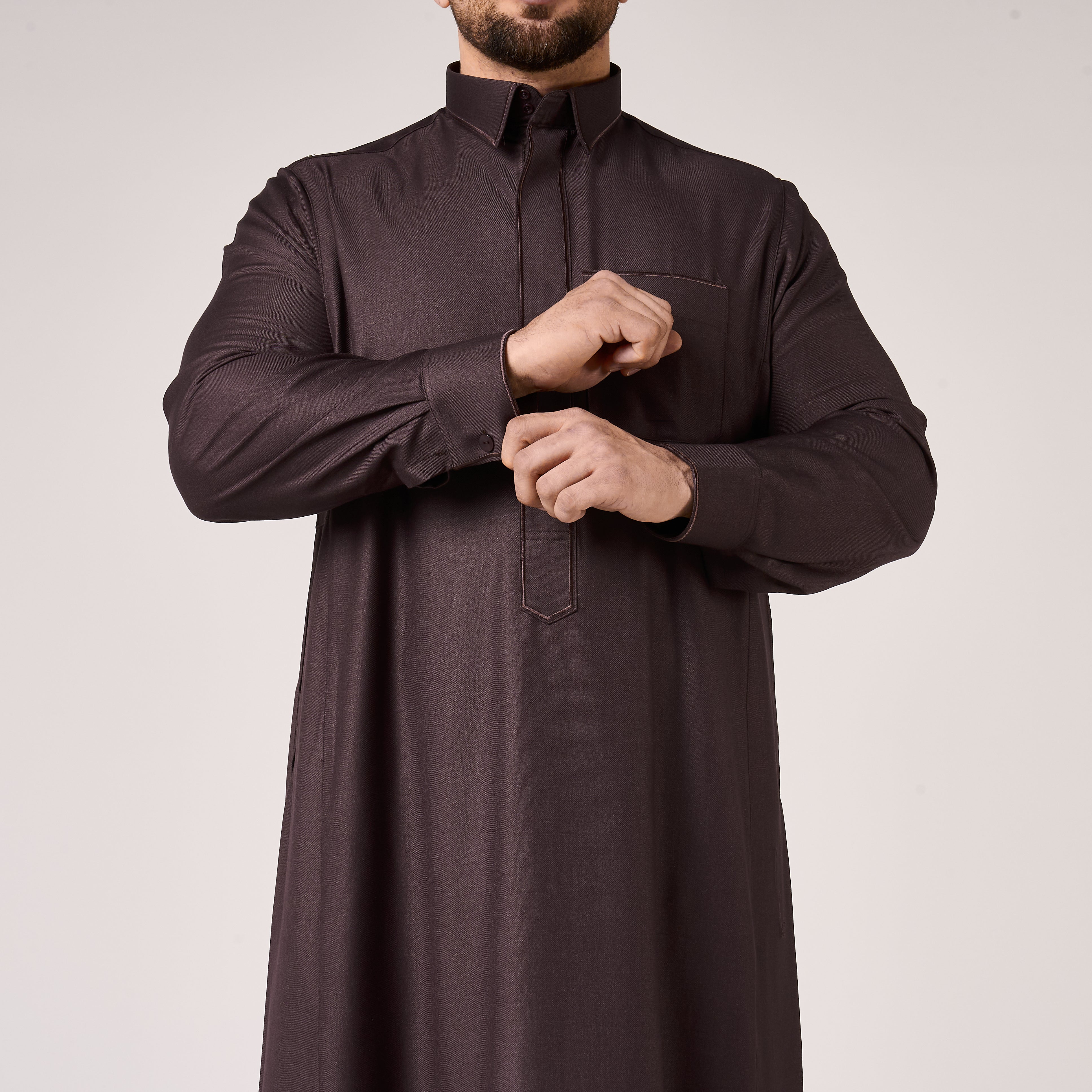 Midnight Purple Al-Aseel Shirt Collar Thobe (With Cuffs)