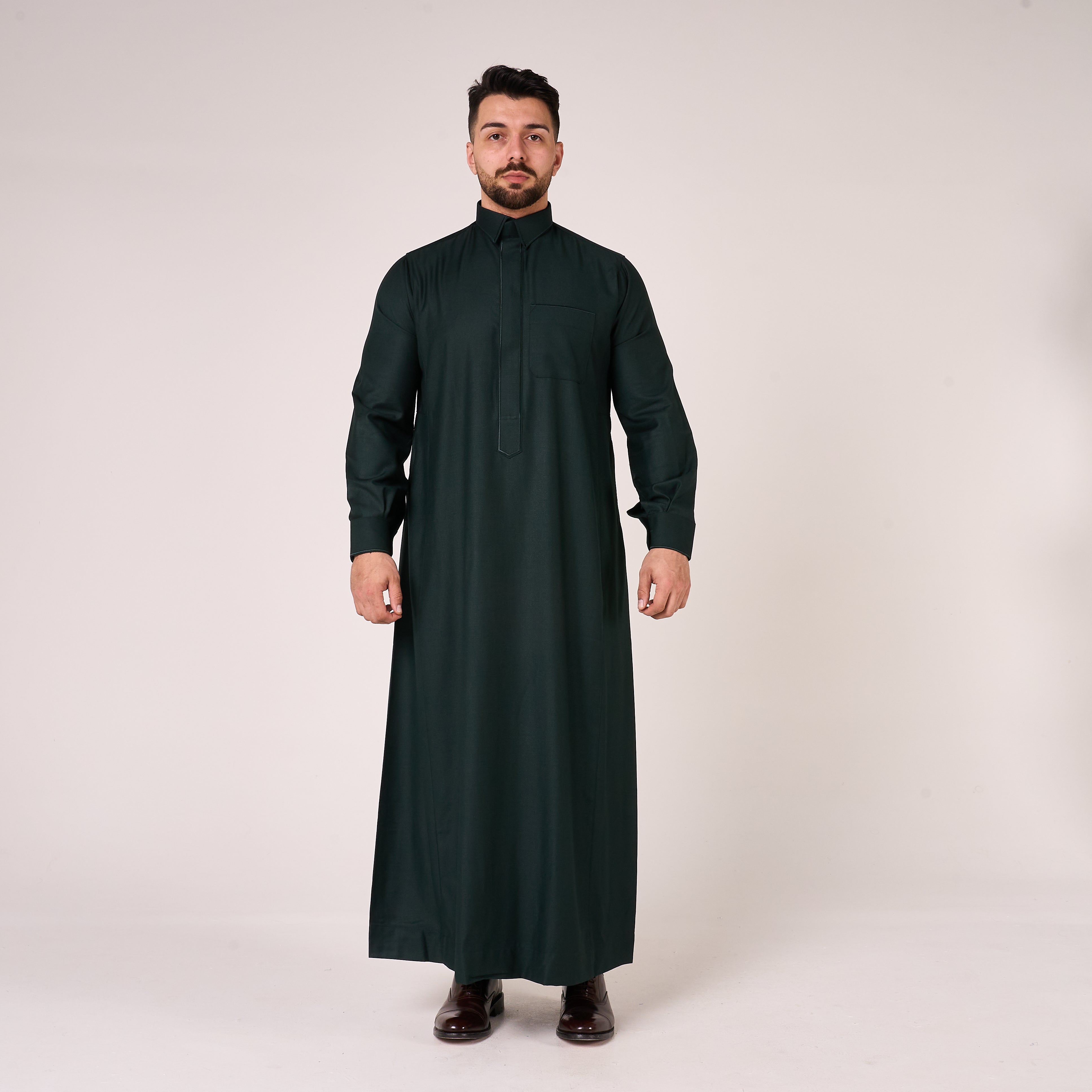 Forest Green Al-Aseel Shirt Collar Thobe (With Cuffs)