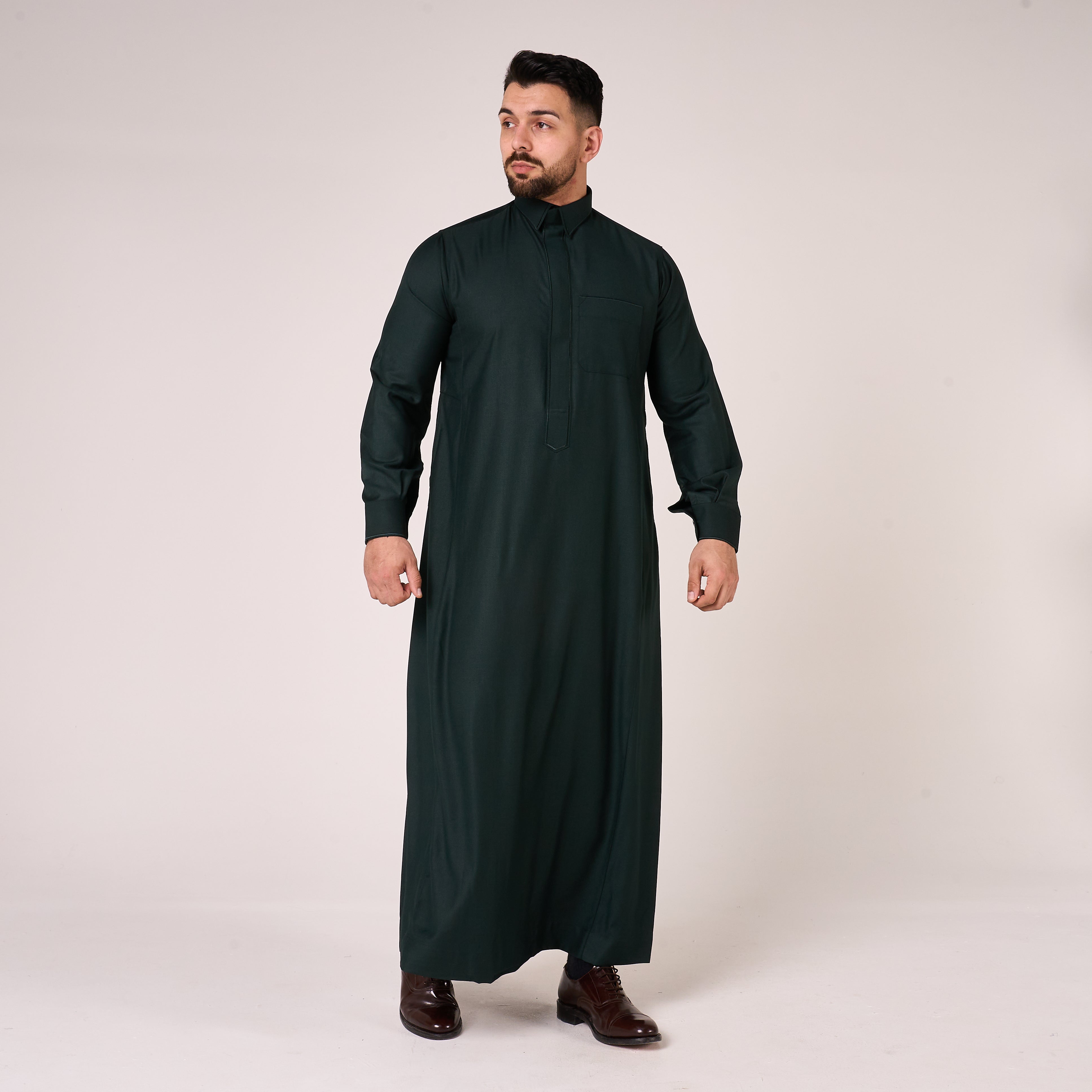 Forest Green Al-Aseel Shirt Collar Thobe (With Cuffs)
