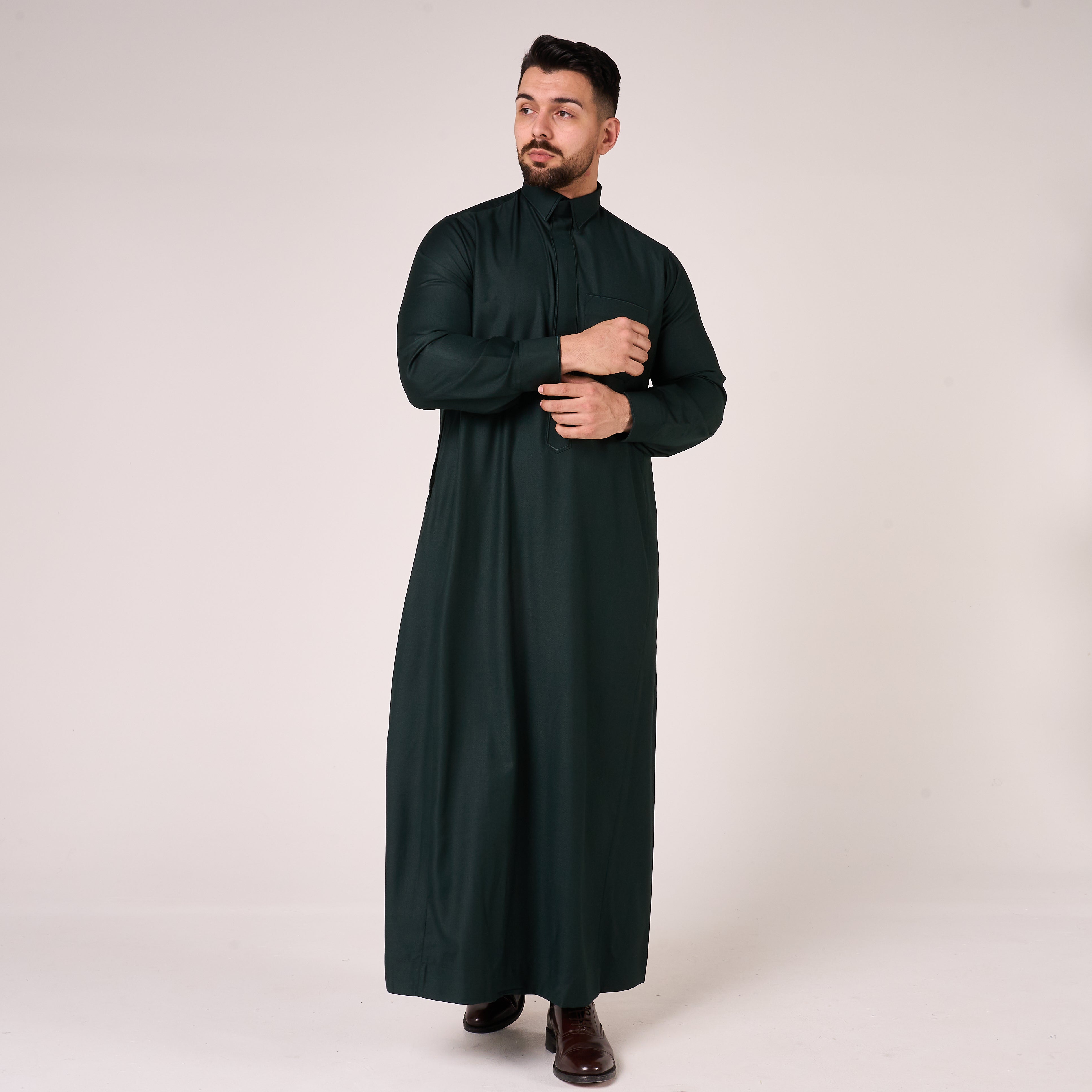 Forest Green Al-Aseel Shirt Collar Thobe (With Cuffs)