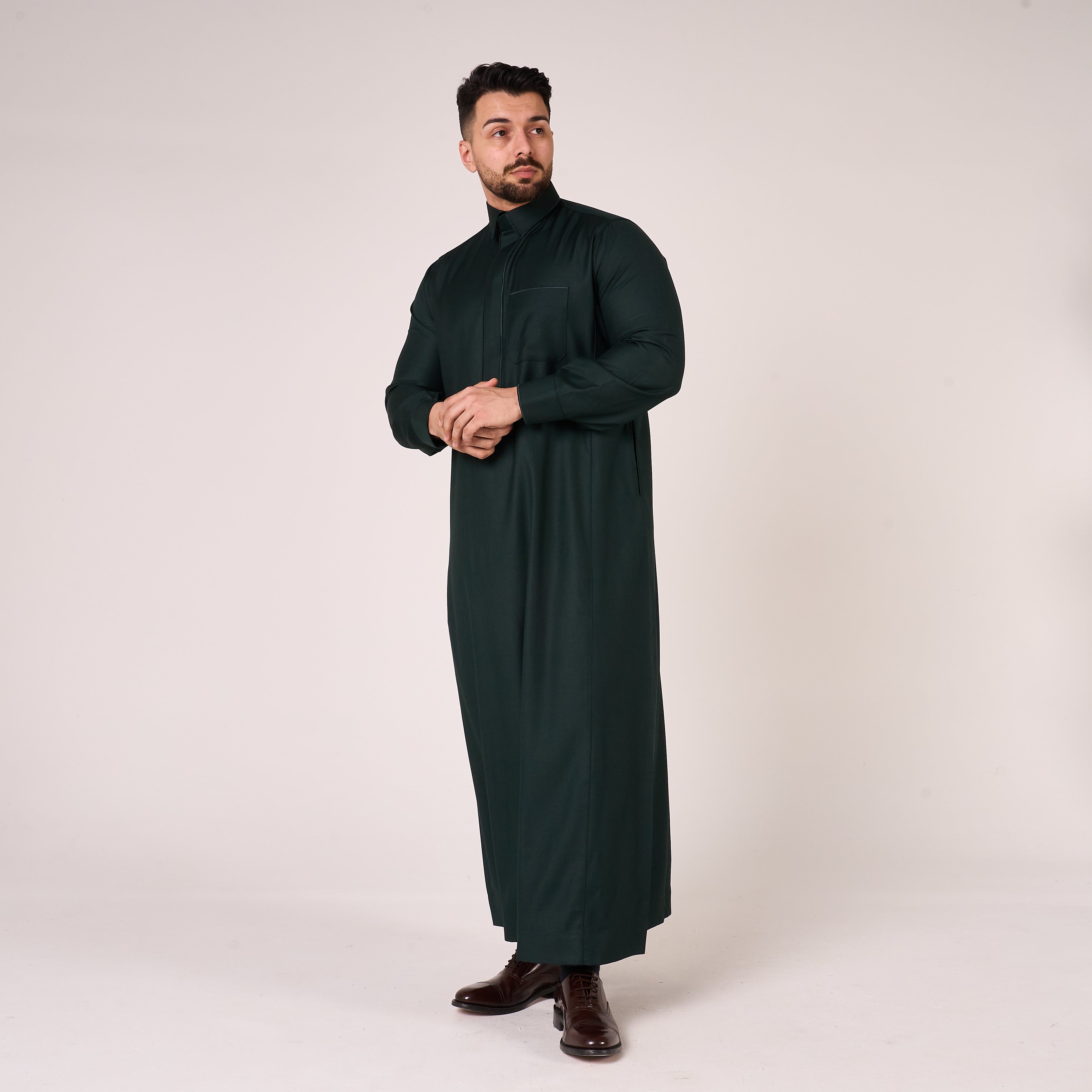 Forest Green Al-Aseel Shirt Collar Thobe (With Cuffs)