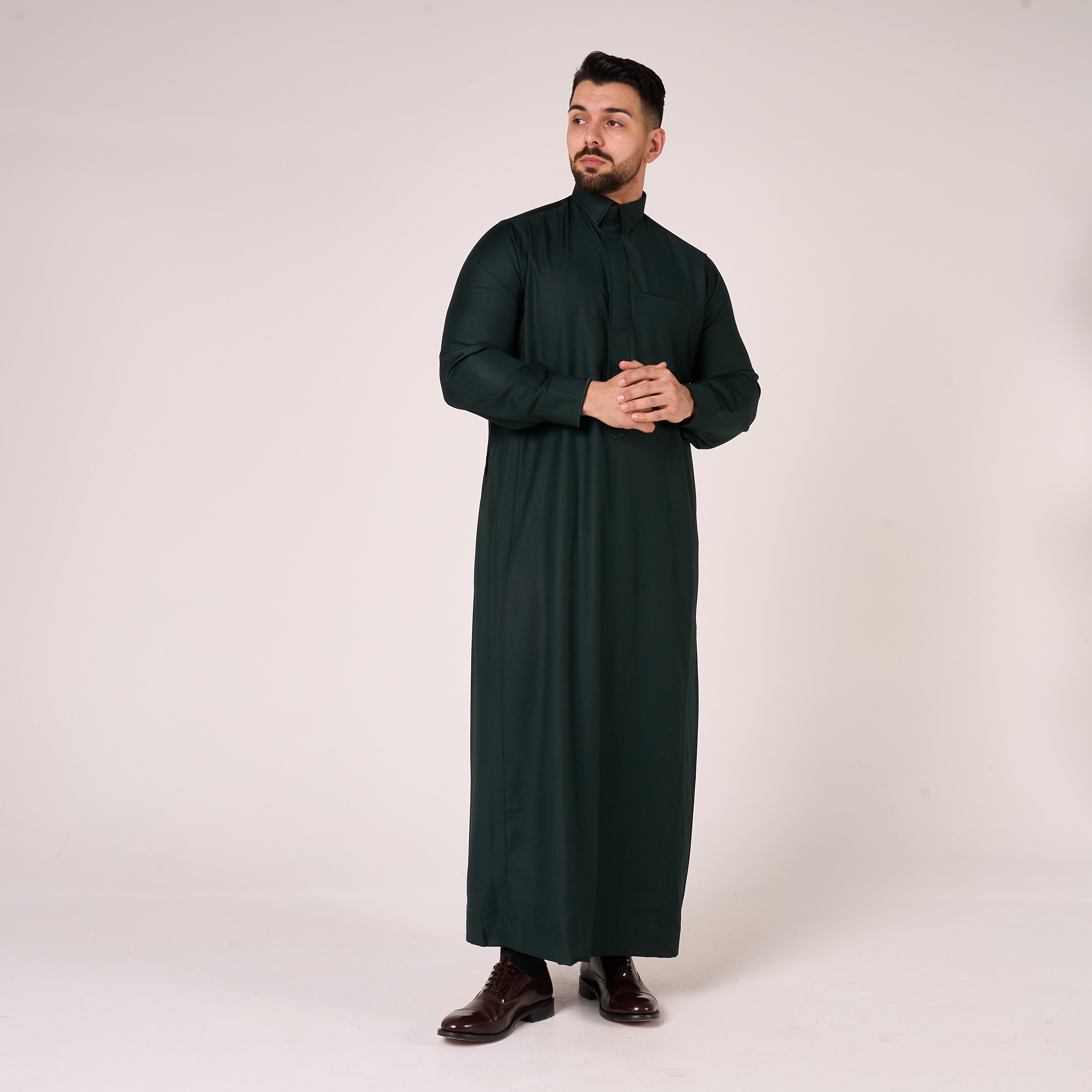 Forest Green Al-Aseel Shirt Collar Thobe (With Cuffs)