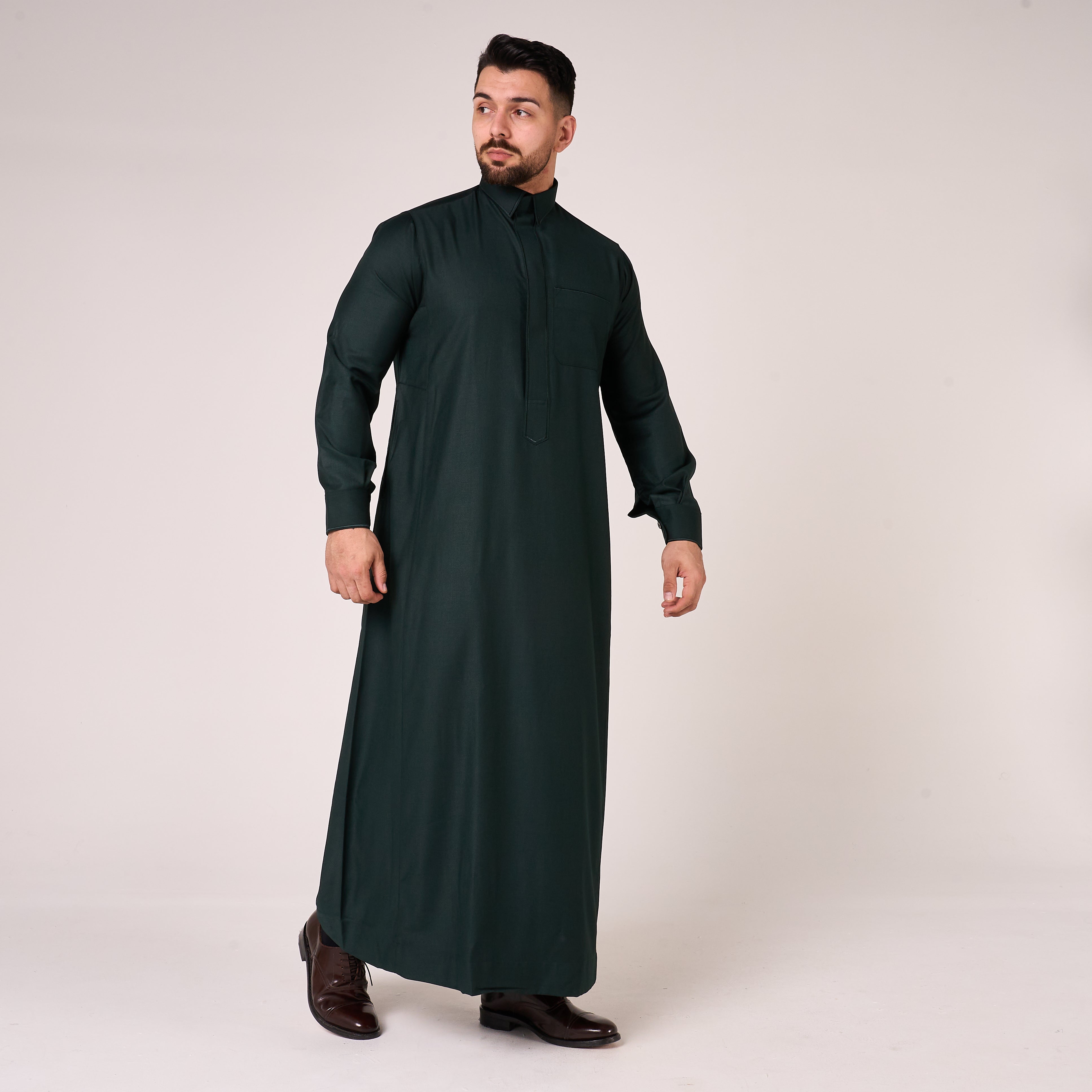 Forest Green Al-Aseel Shirt Collar Thobe (With Cuffs)