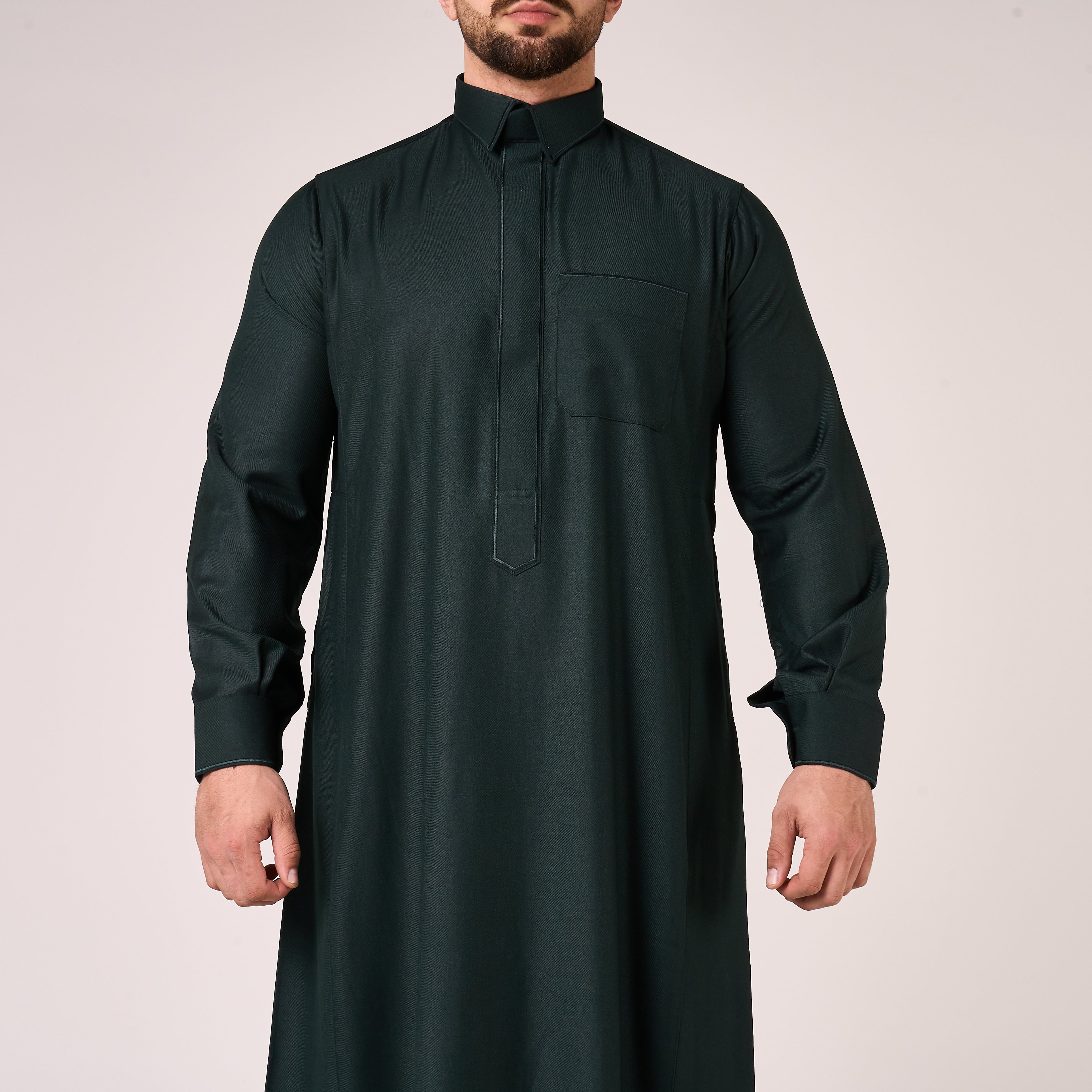 Forest Green Al-Aseel Shirt Collar Thobe (With Cuffs)