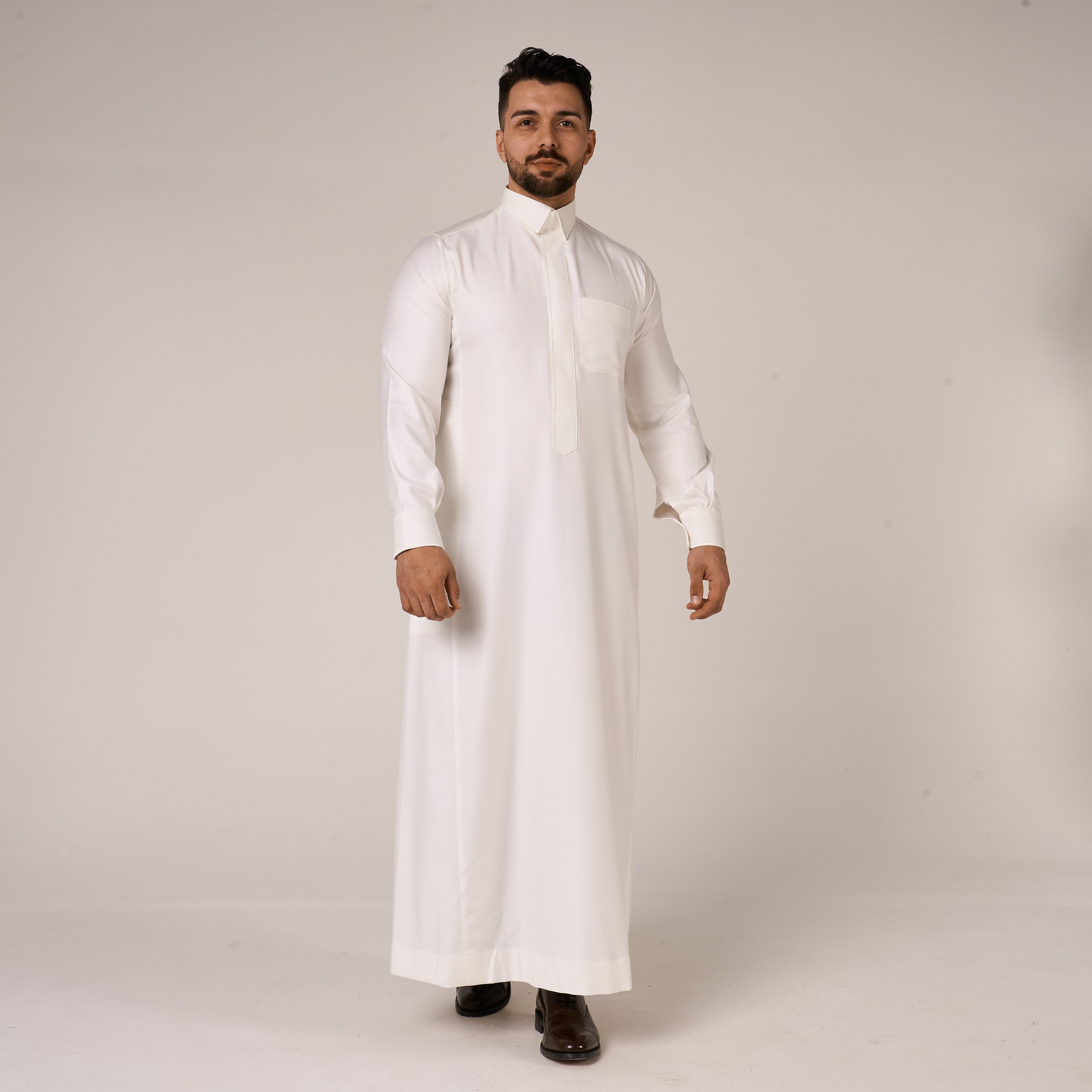 Cream Al-Aseel Shirt Collar Thobe (With Cuffs)