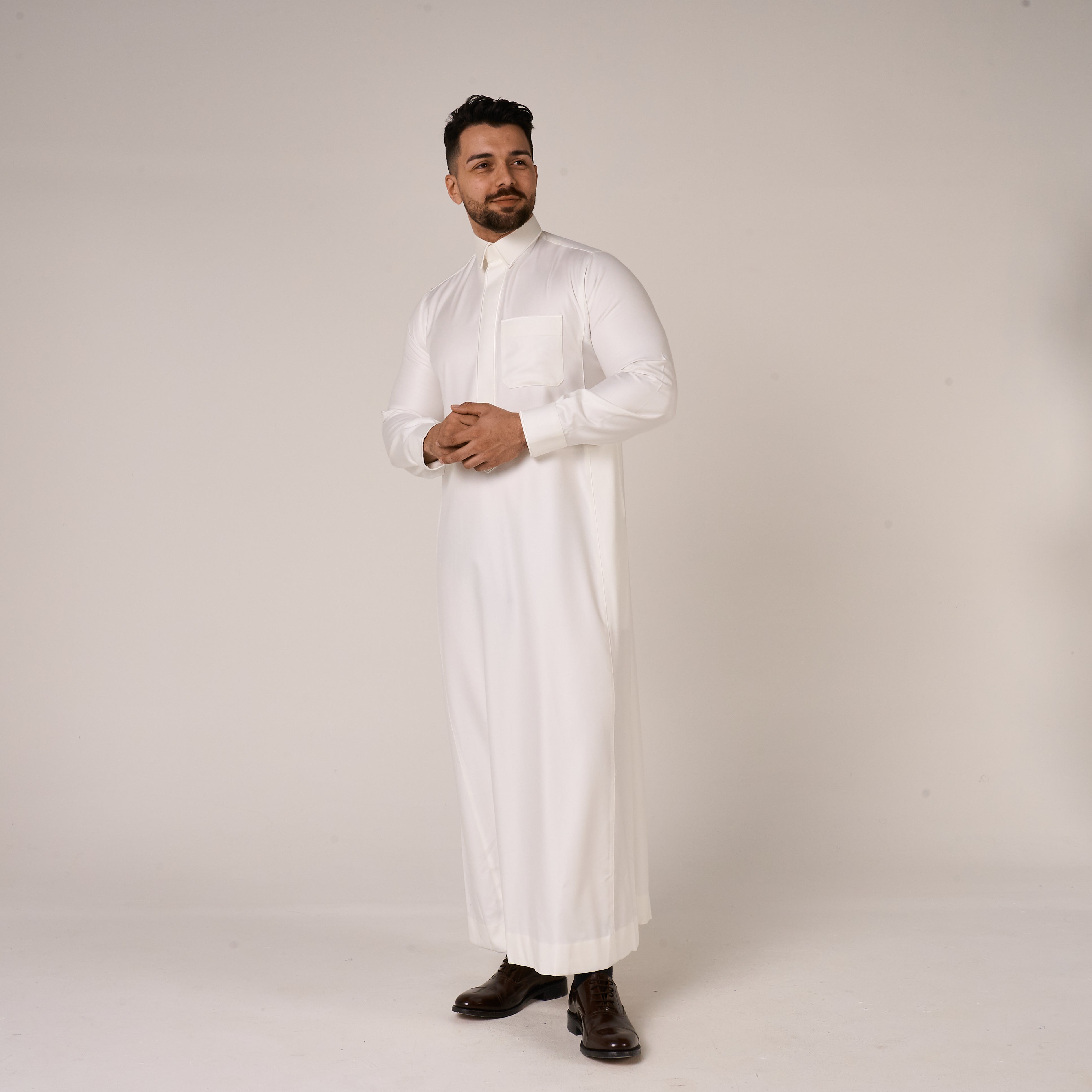 Cream Al-Aseel Shirt Collar Thobe (With Cuffs)