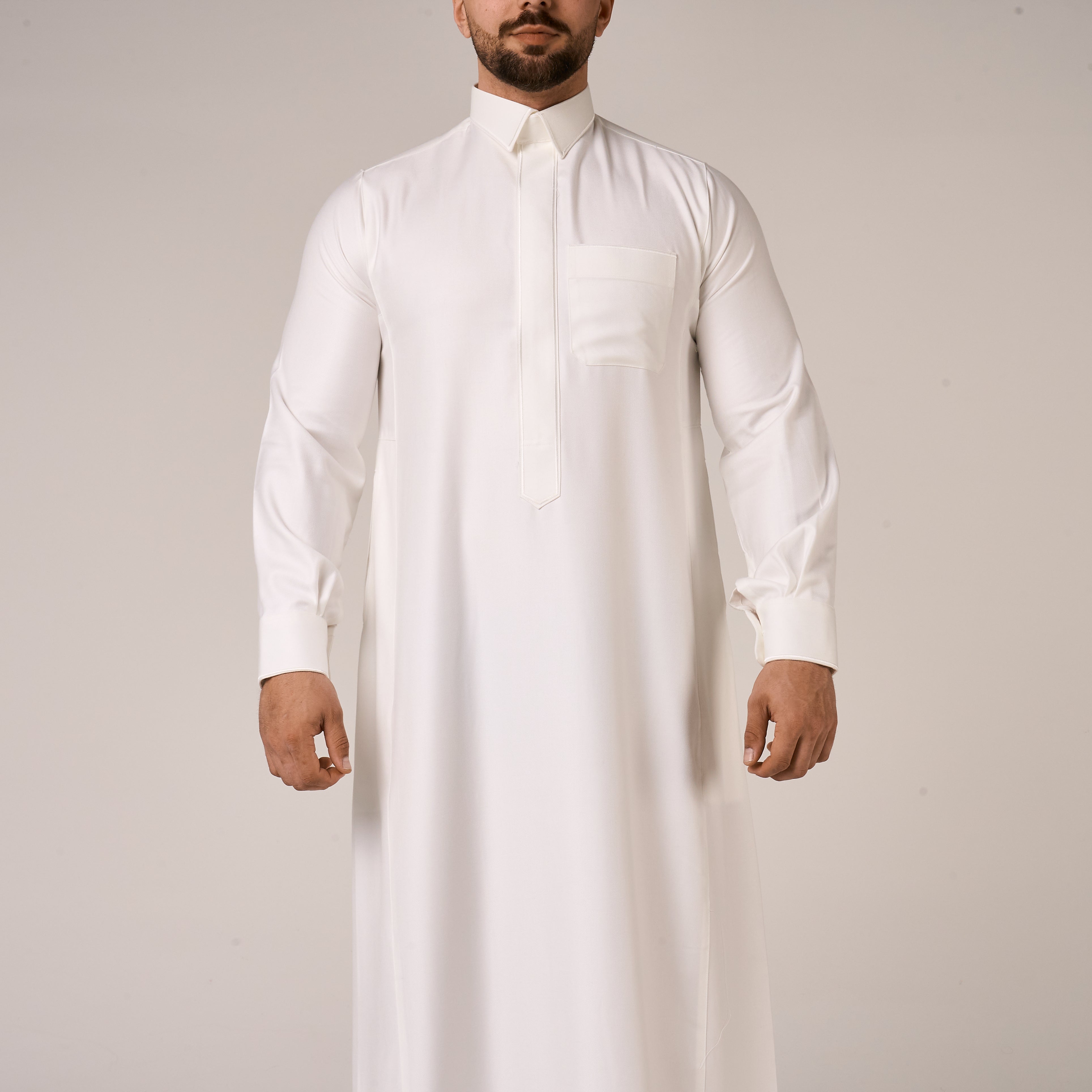 Cream Al-Aseel Shirt Collar Thobe (With Cuffs)