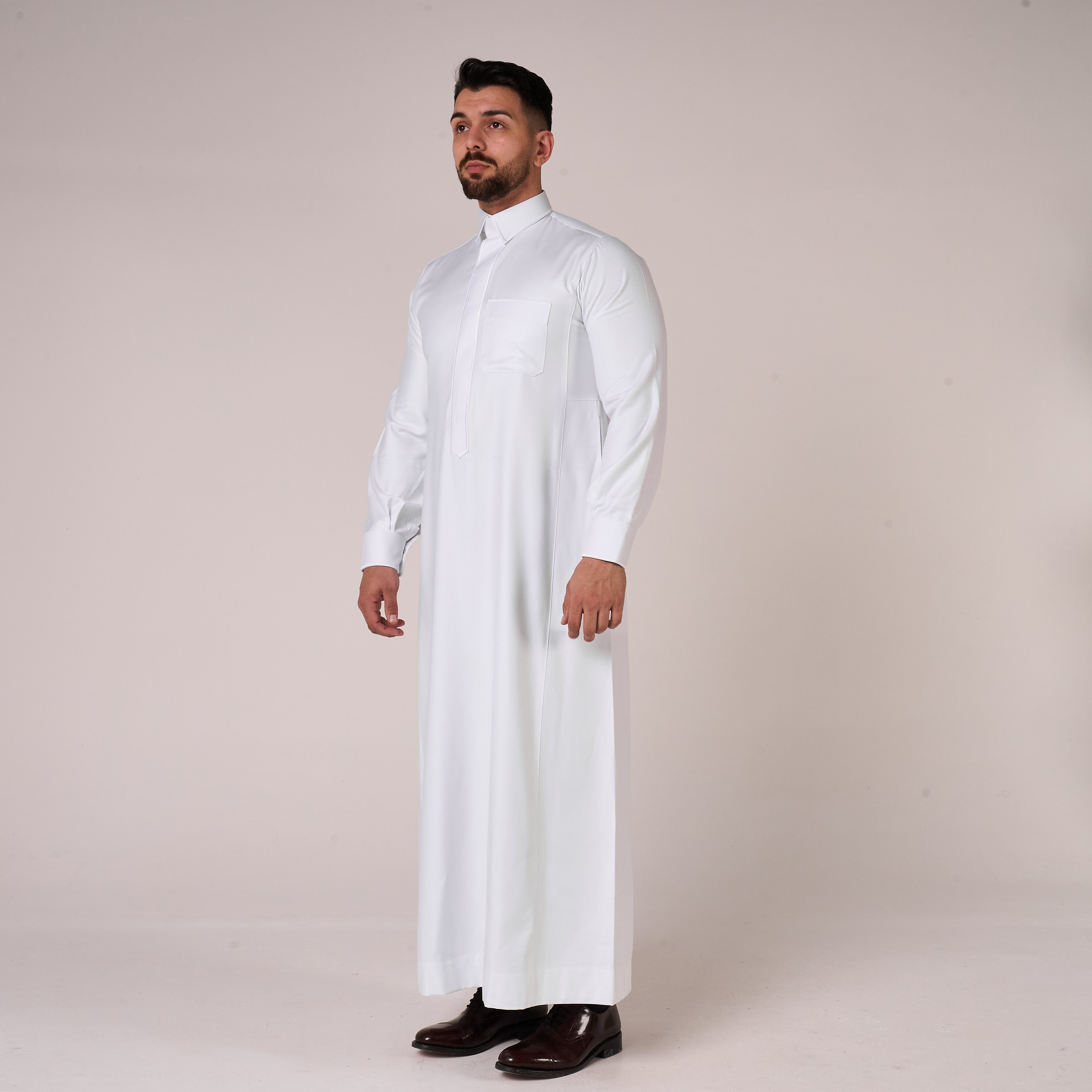 White Al-Aseel Shirt Collar Thobe (With Cuffs)