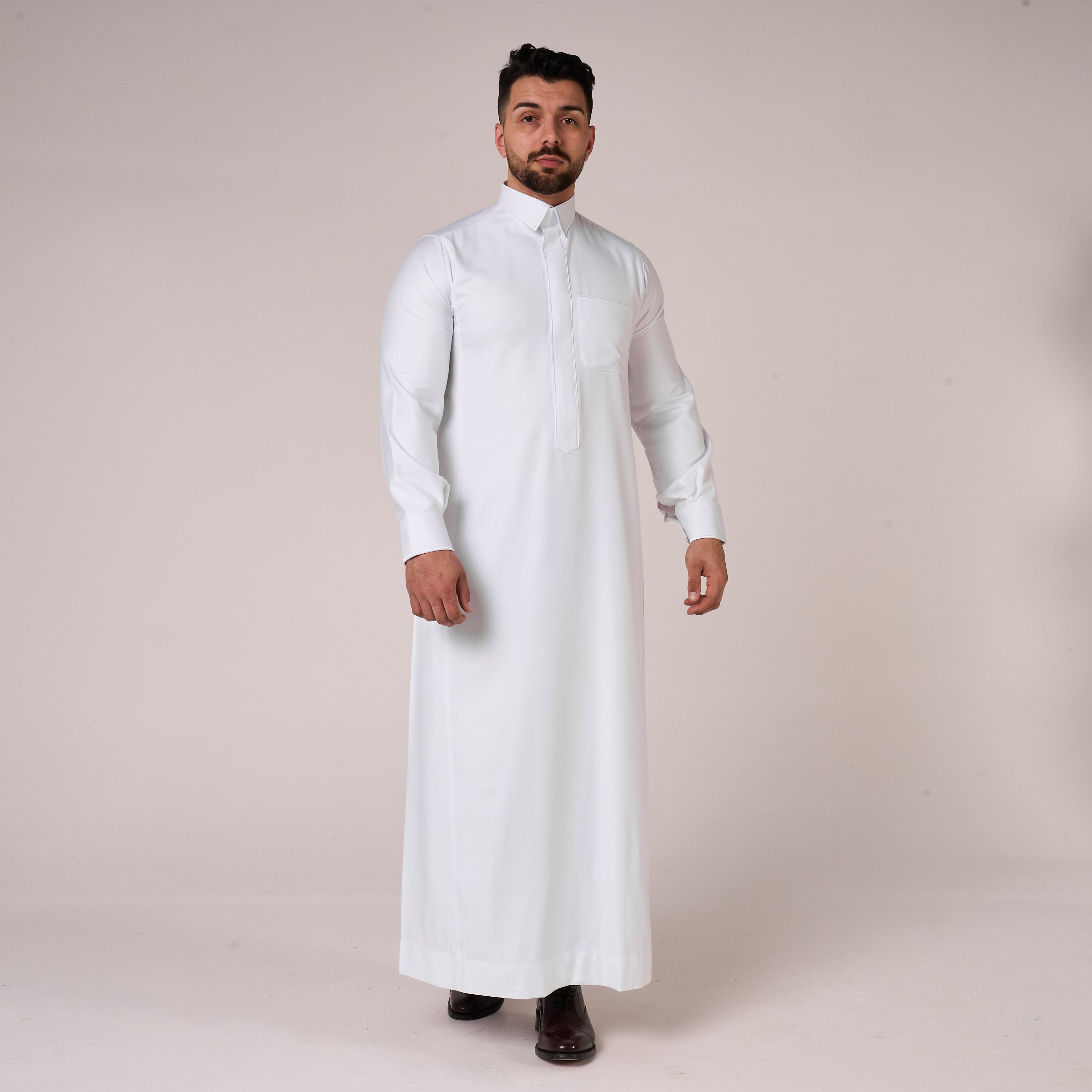 White Al-Aseel Shirt Collar Thobe (With Cuffs)