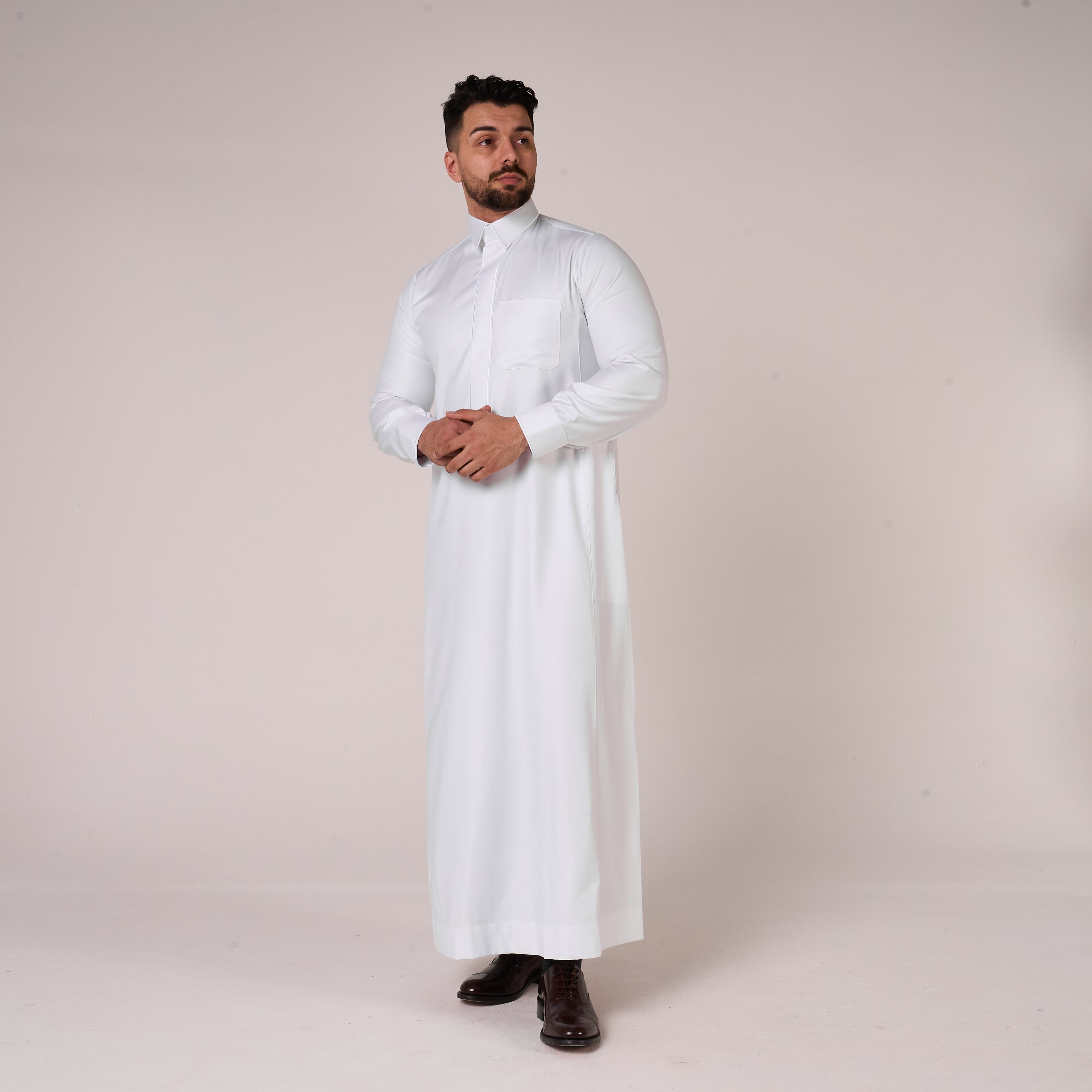 White Al-Aseel Shirt Collar Thobe (With Cuffs)