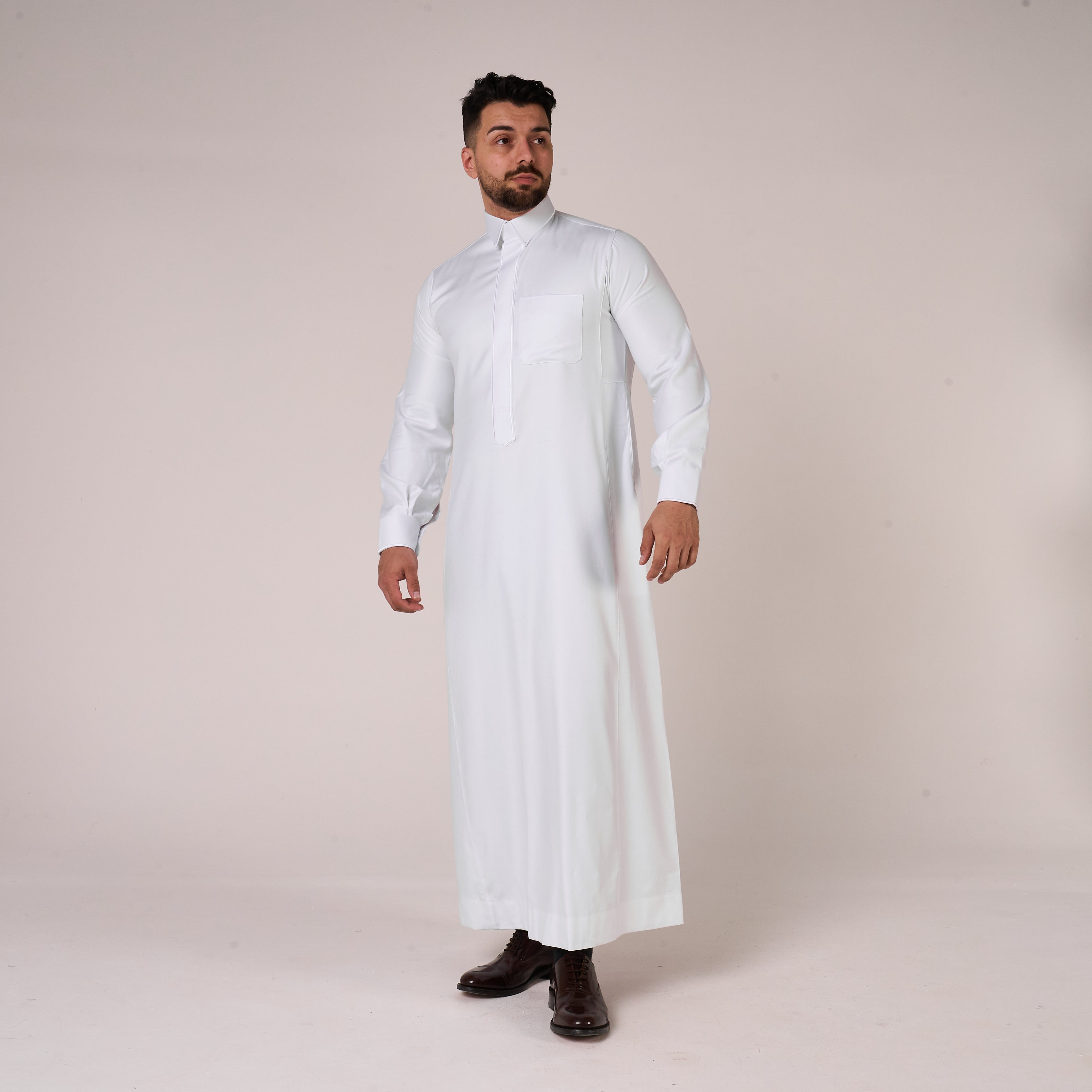 White Al-Aseel Shirt Collar Thobe (With Cuffs)