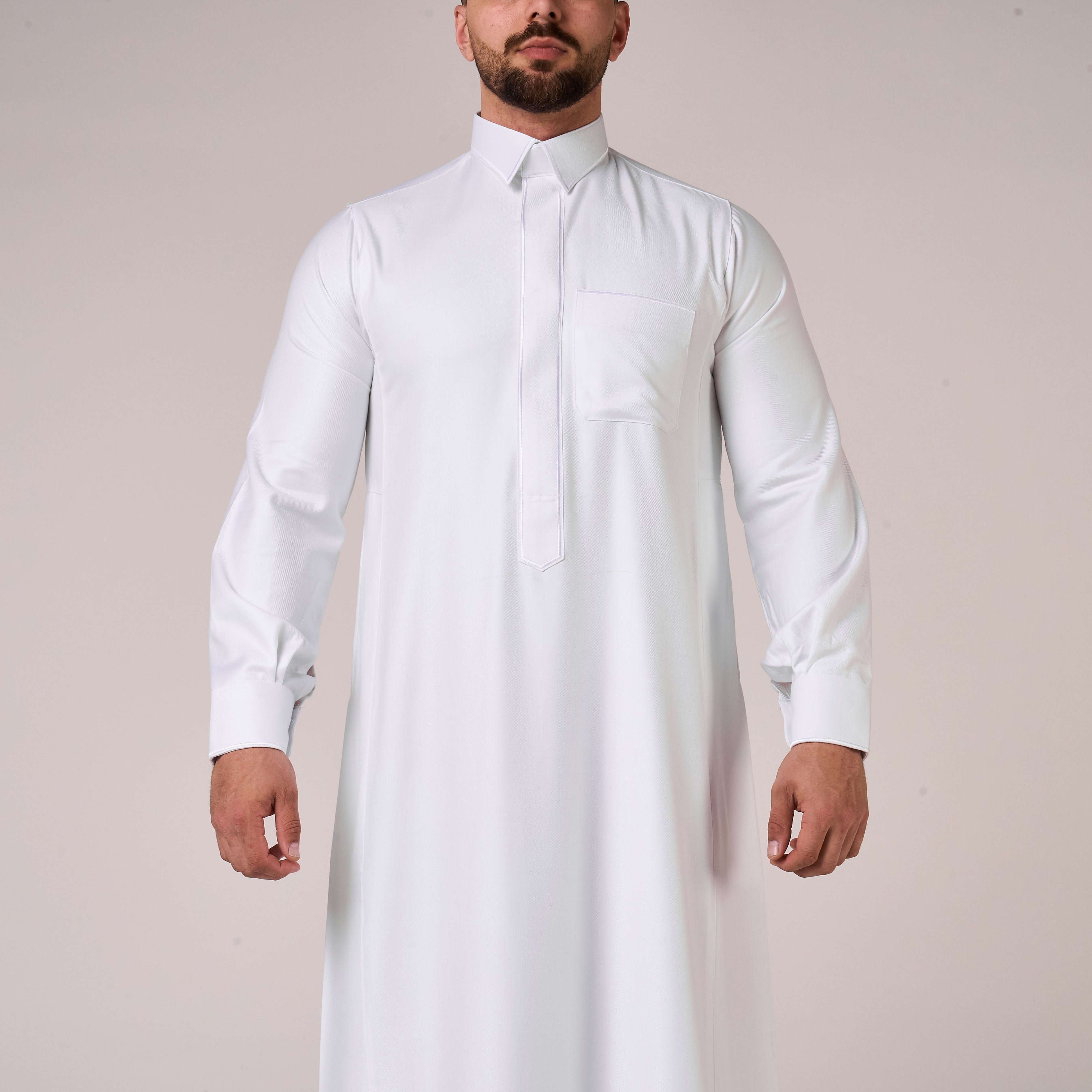 White Al-Aseel Shirt Collar Thobe (With Cuffs)