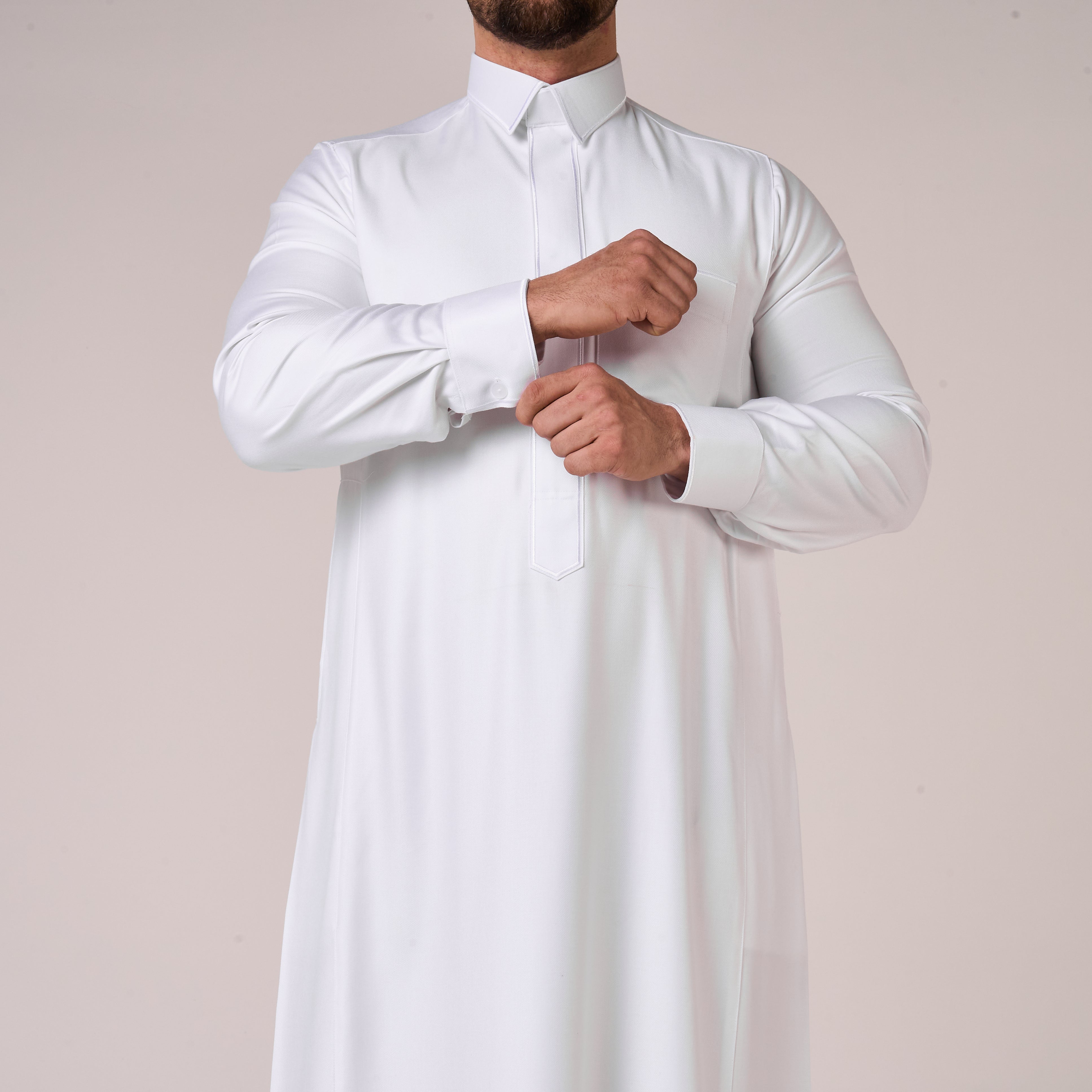 White Al-Aseel Shirt Collar Thobe (With Cuffs)