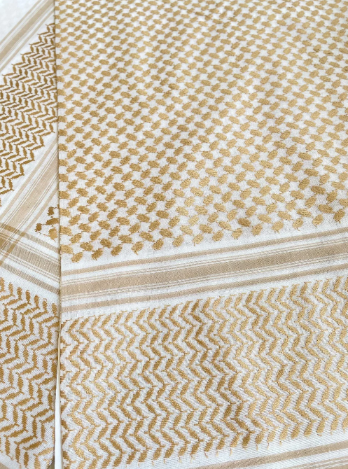 Beige and White Arab Shemagh Headscarf