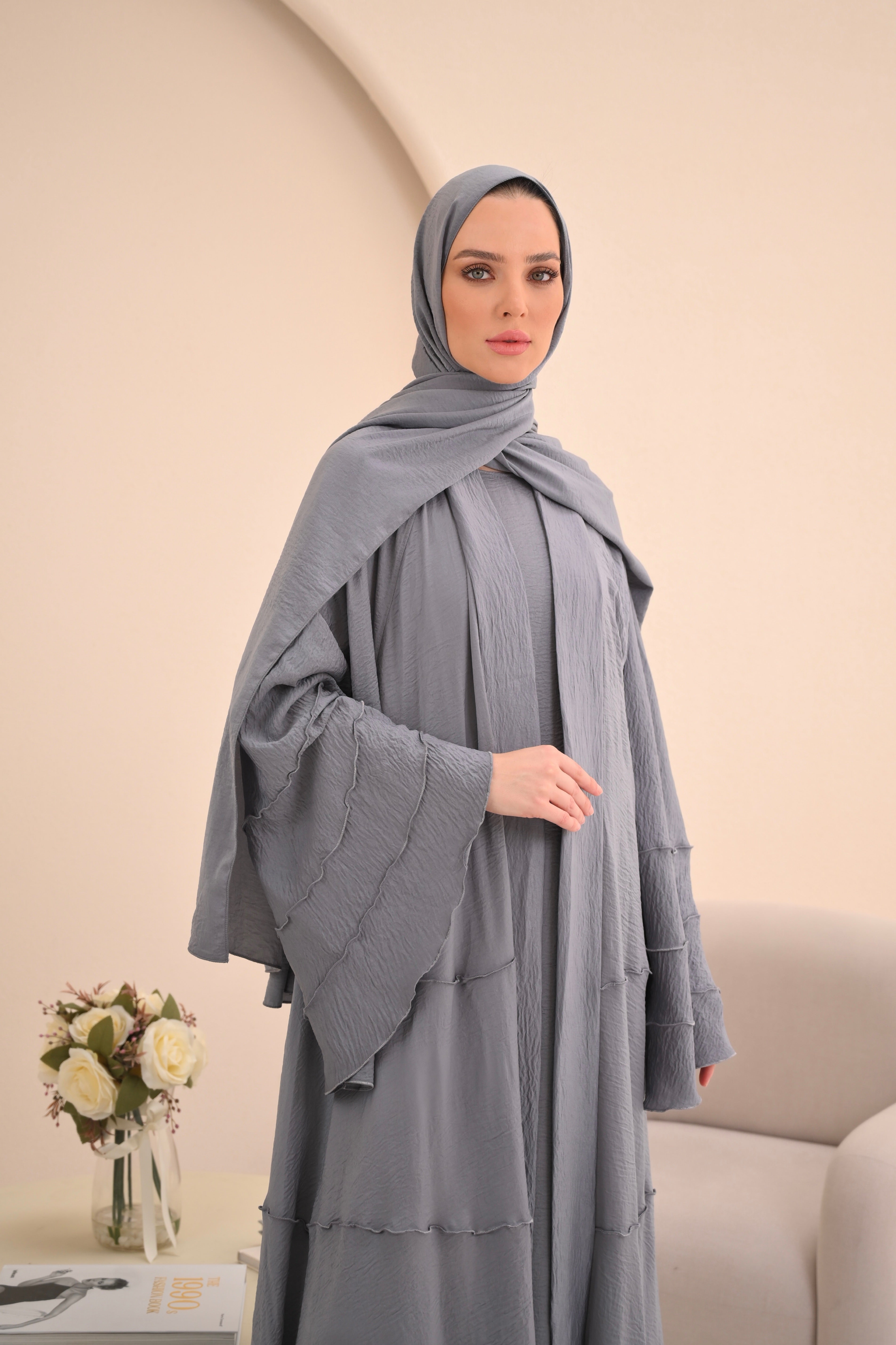 Grey Lined Umbrella Abaya