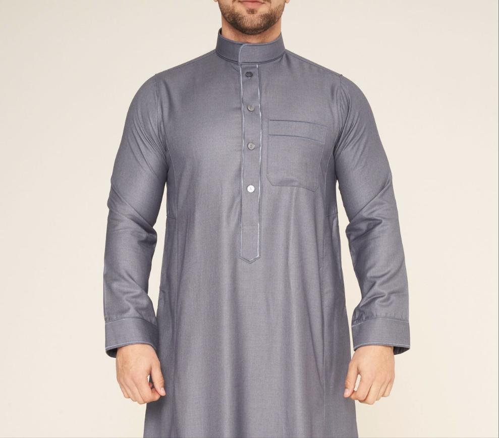 Grey Al-Aseel Embroidered Thobe