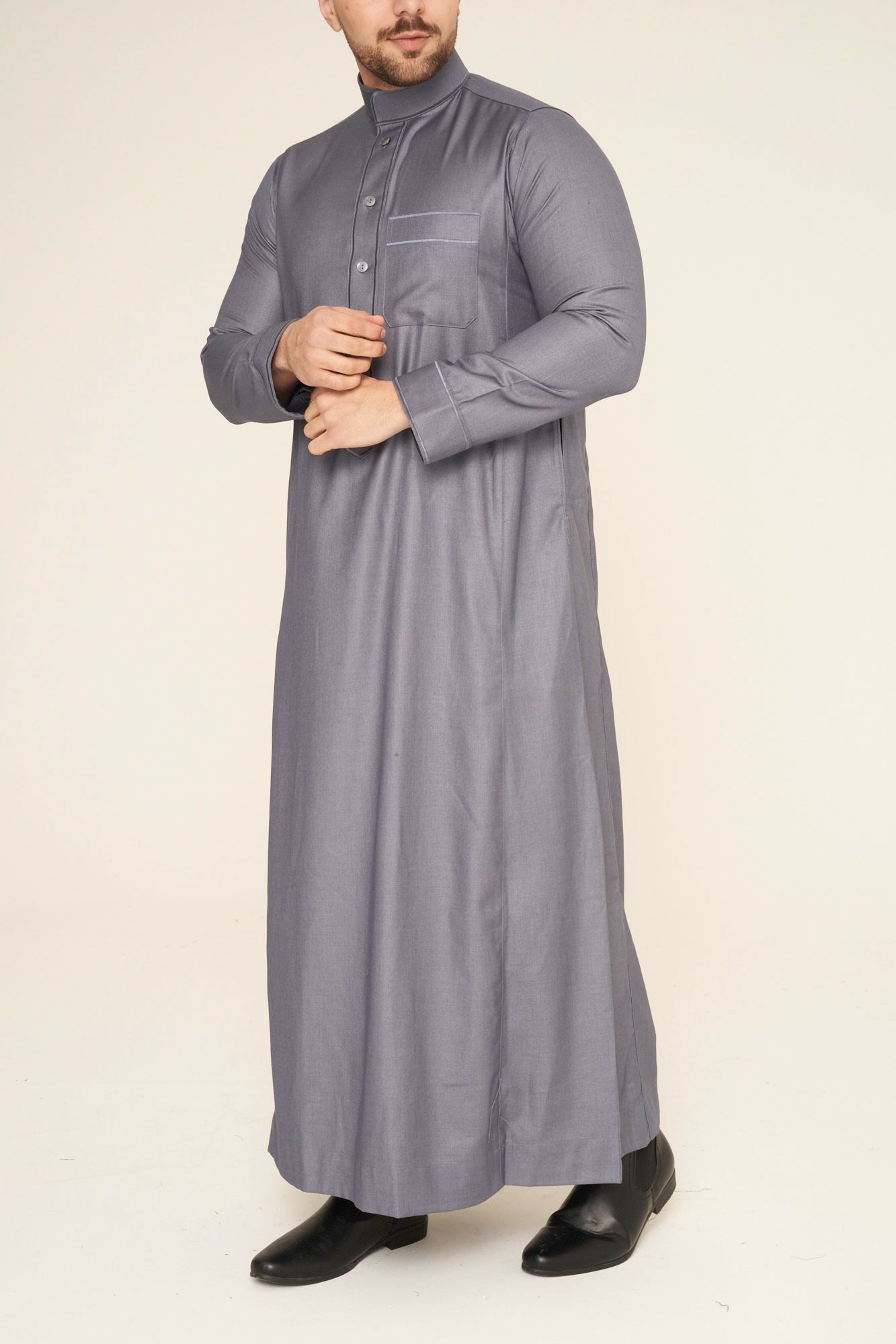 Grey Al-Aseel Embroidered Thobe