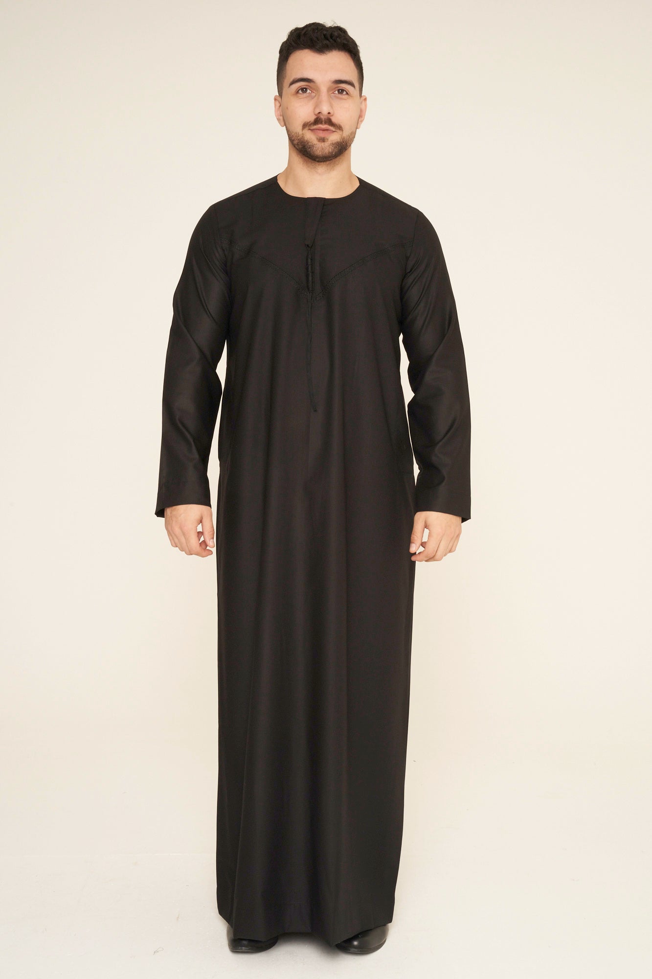 Black Emirati Embroidered Thobe