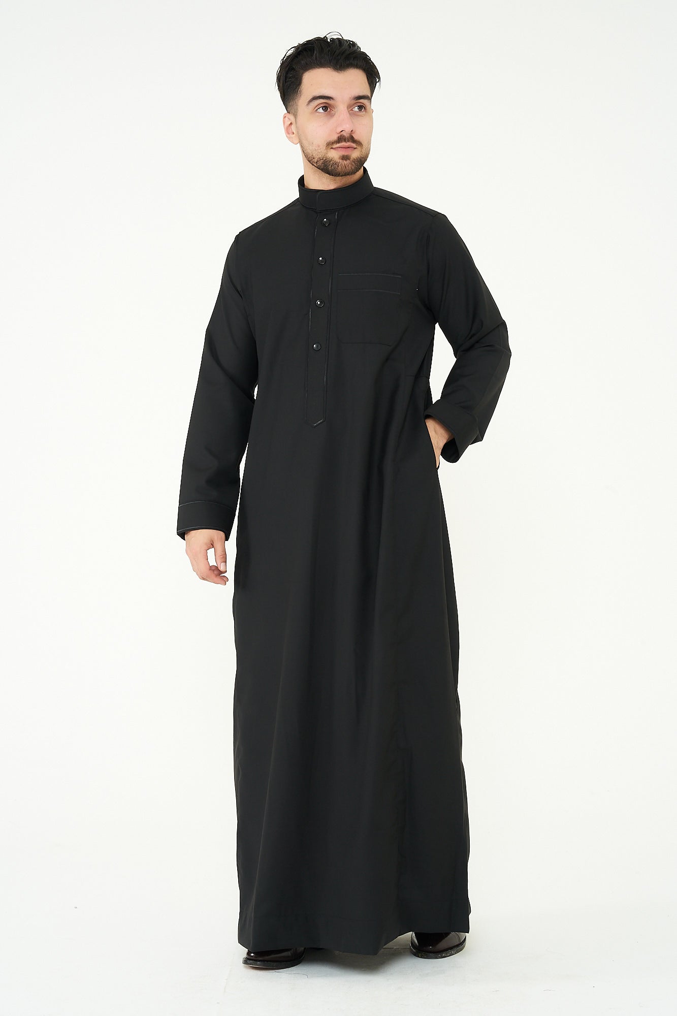 Black Al-Aseel Embroidered Thobe
