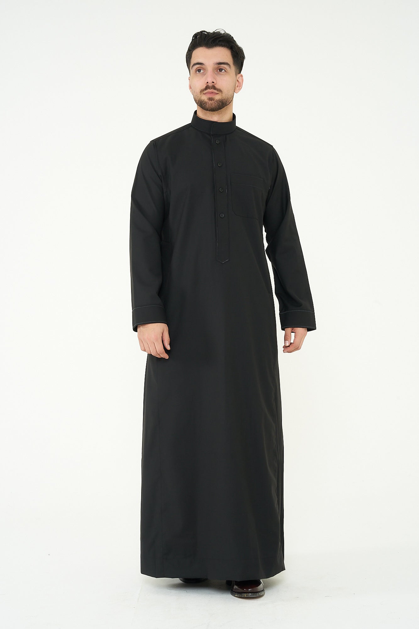 Black Al-Aseel Embroidered Thobe