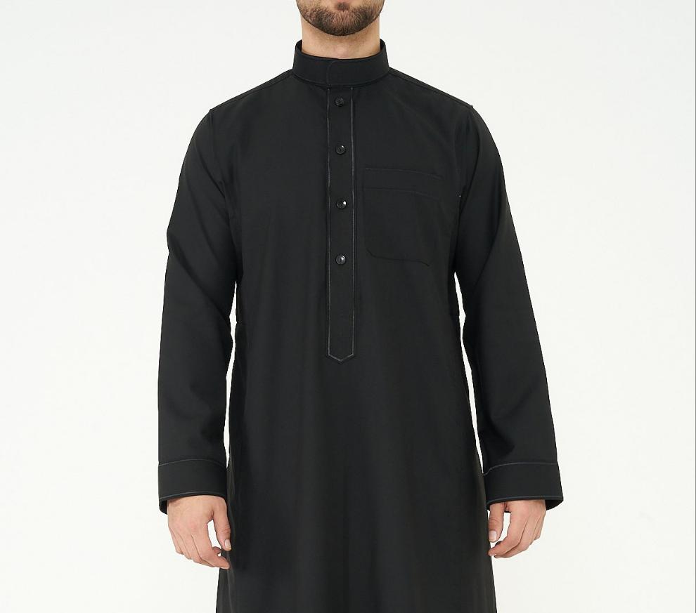 Black Al-Aseel Embroidered Thobe