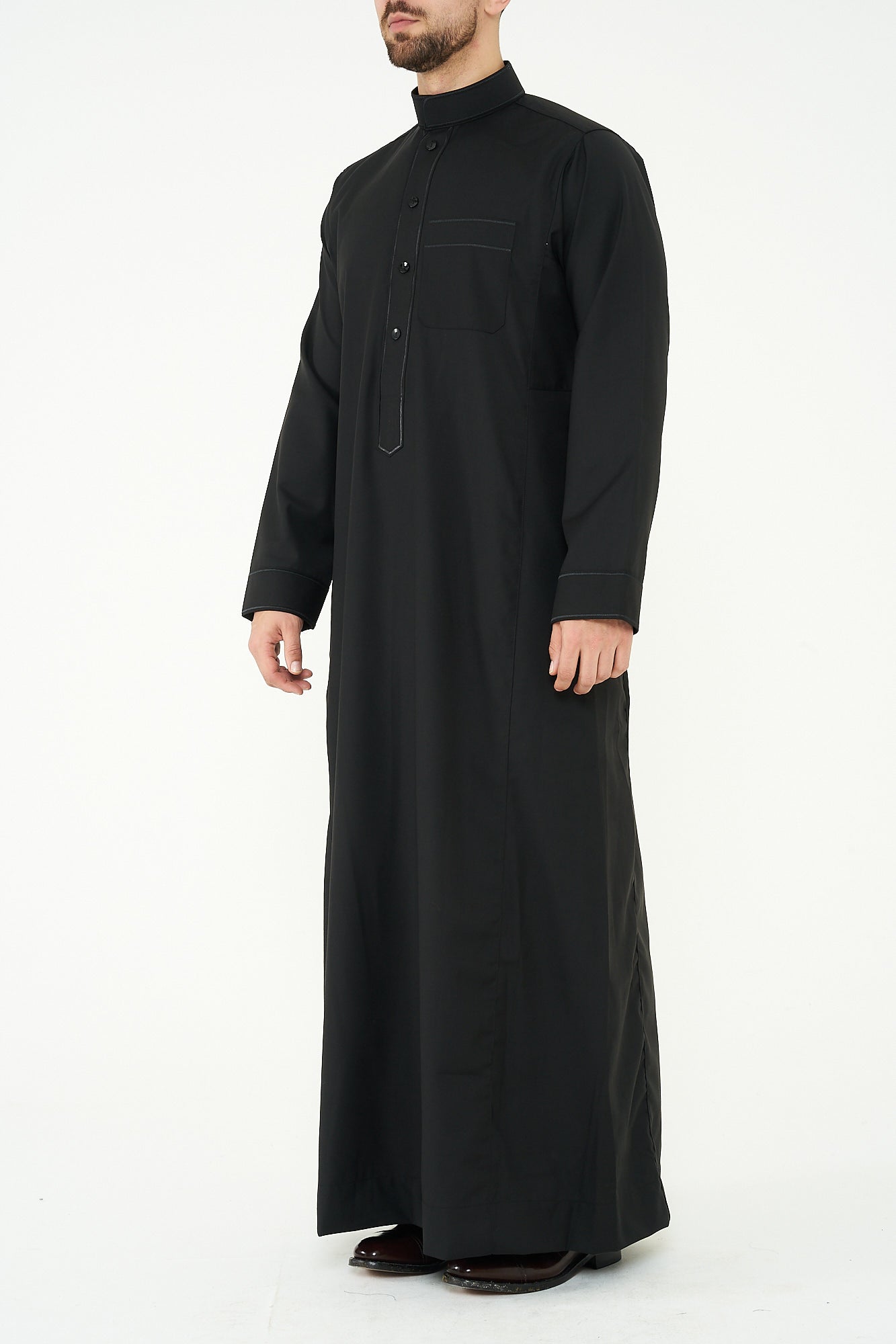 Black Al-Aseel Embroidered Thobe
