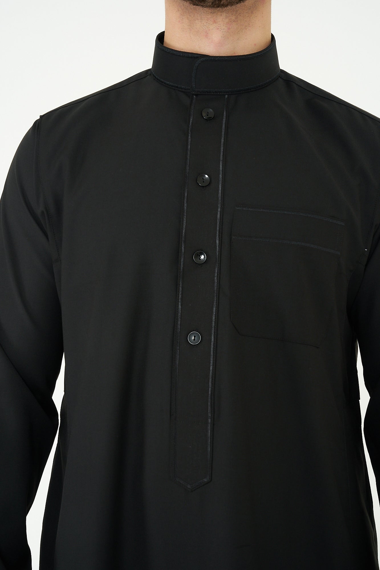 Black Al-Aseel Embroidered Thobe