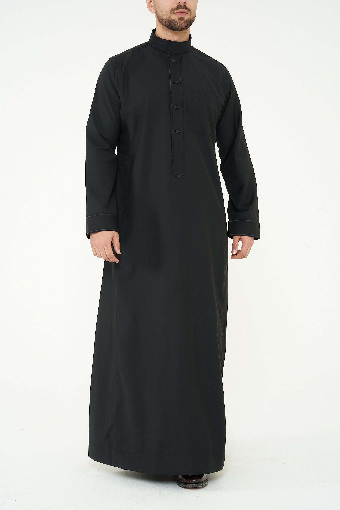 Black Al-Aseel Embroidered Thobe