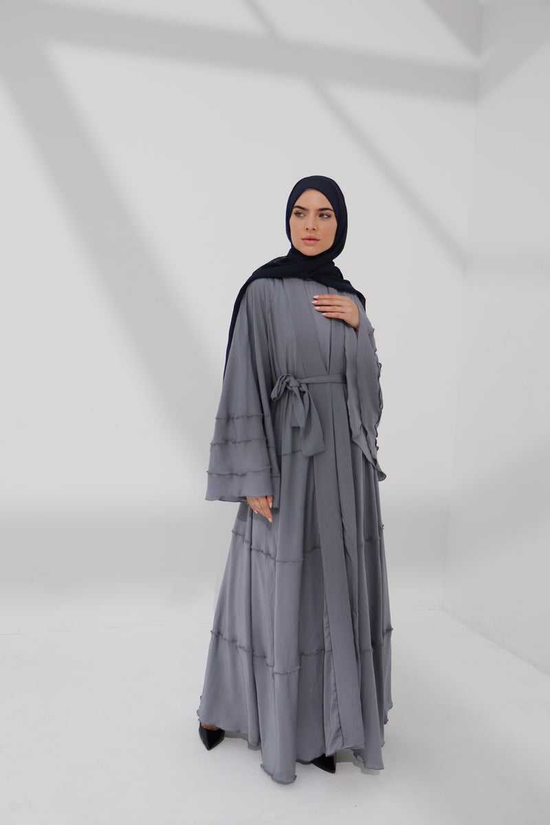 Grey Lined Umbrella Abaya