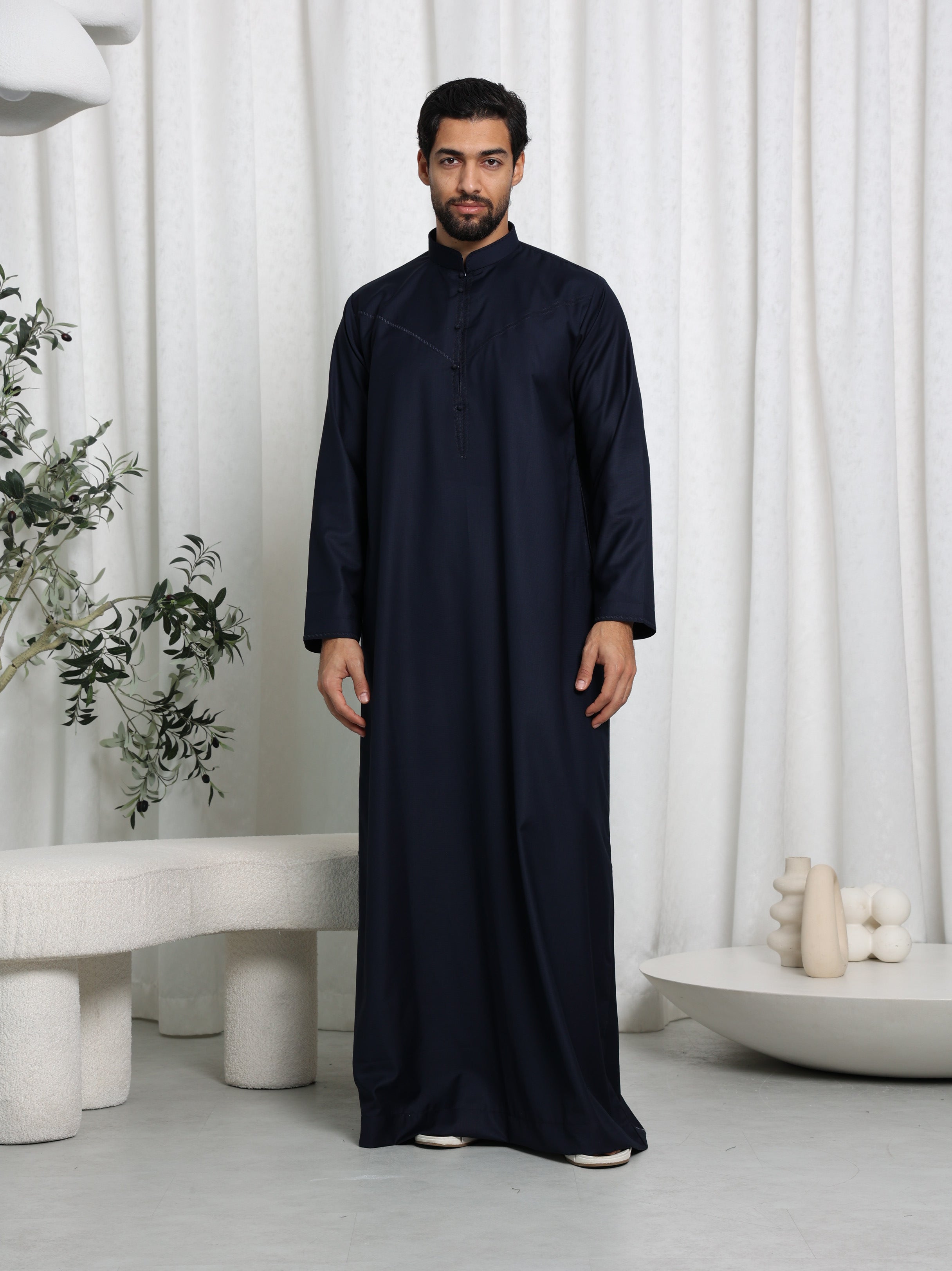 Premium Navy Bahraini Embroidered Thobe