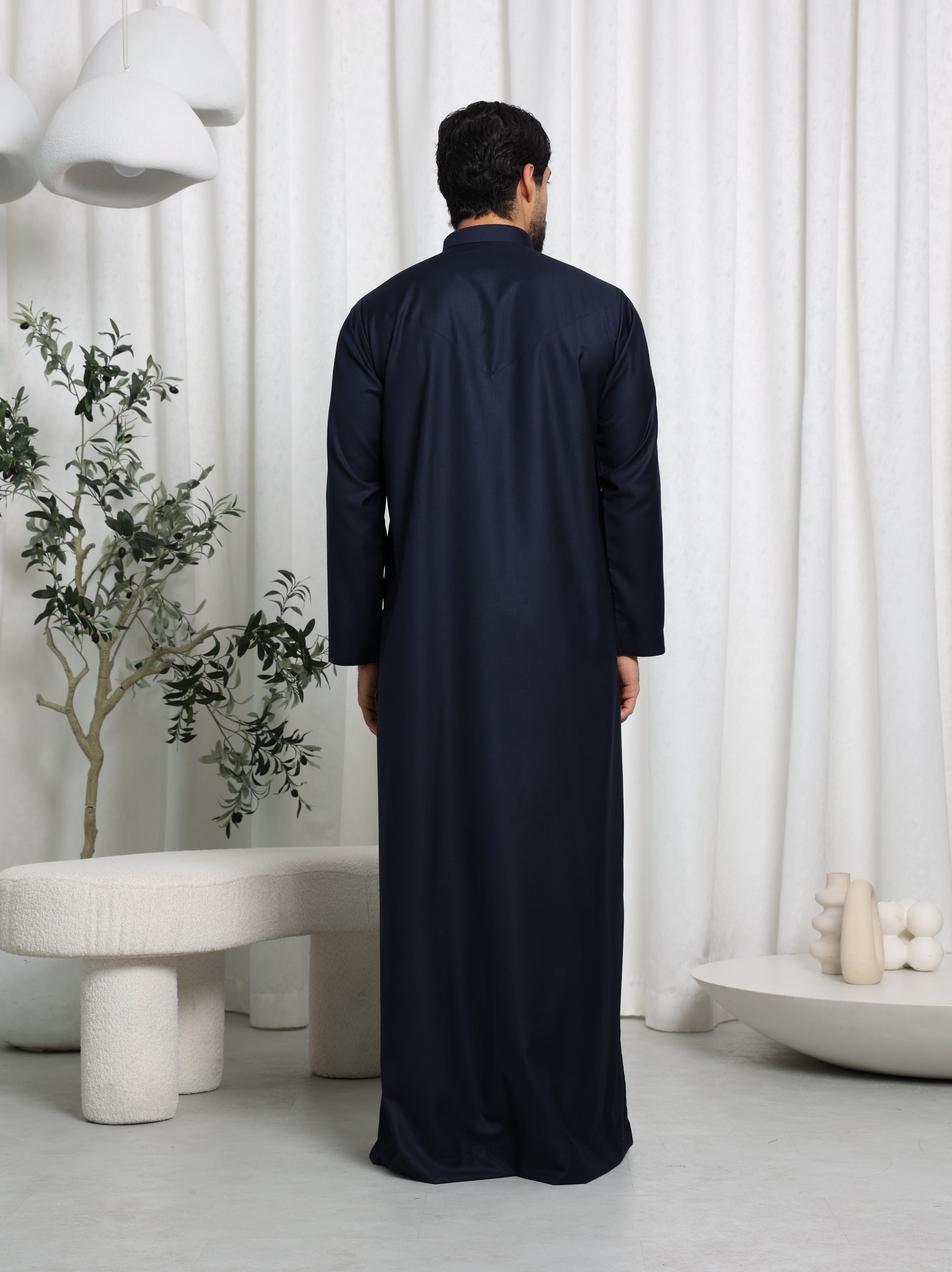 Premium Navy Bahraini Embroidered Thobe