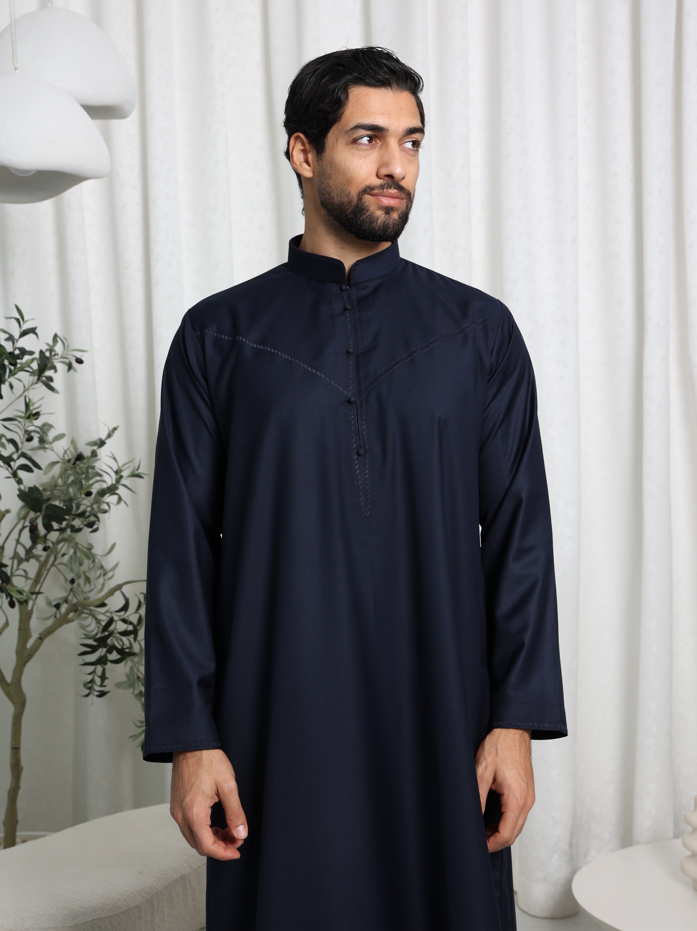 Premium Navy Bahraini Embroidered Thobe