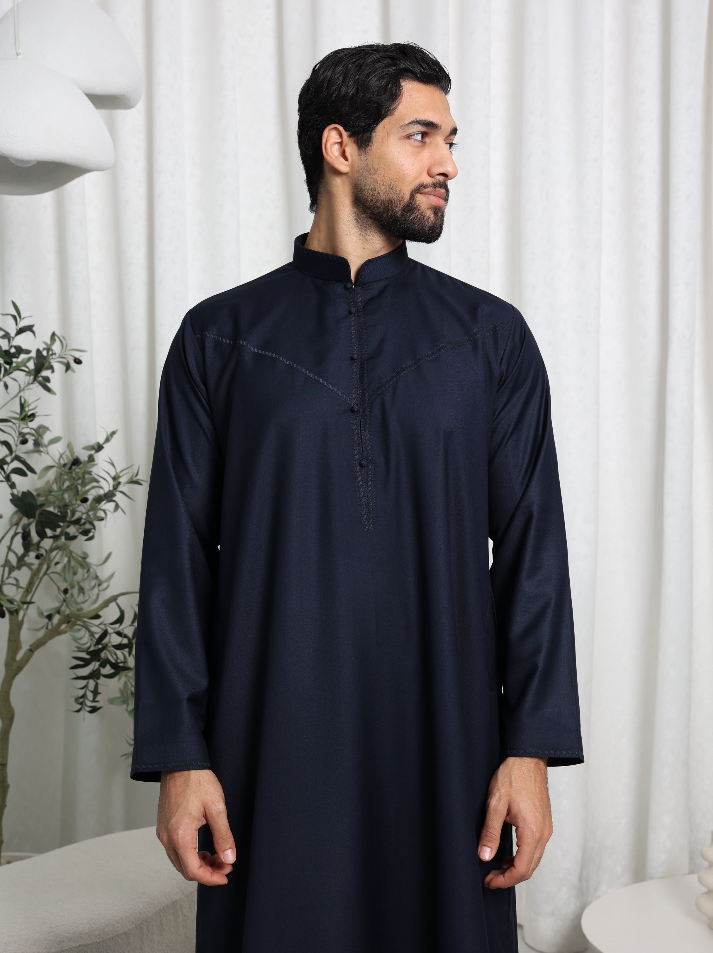Premium Navy Bahraini Embroidered Thobe
