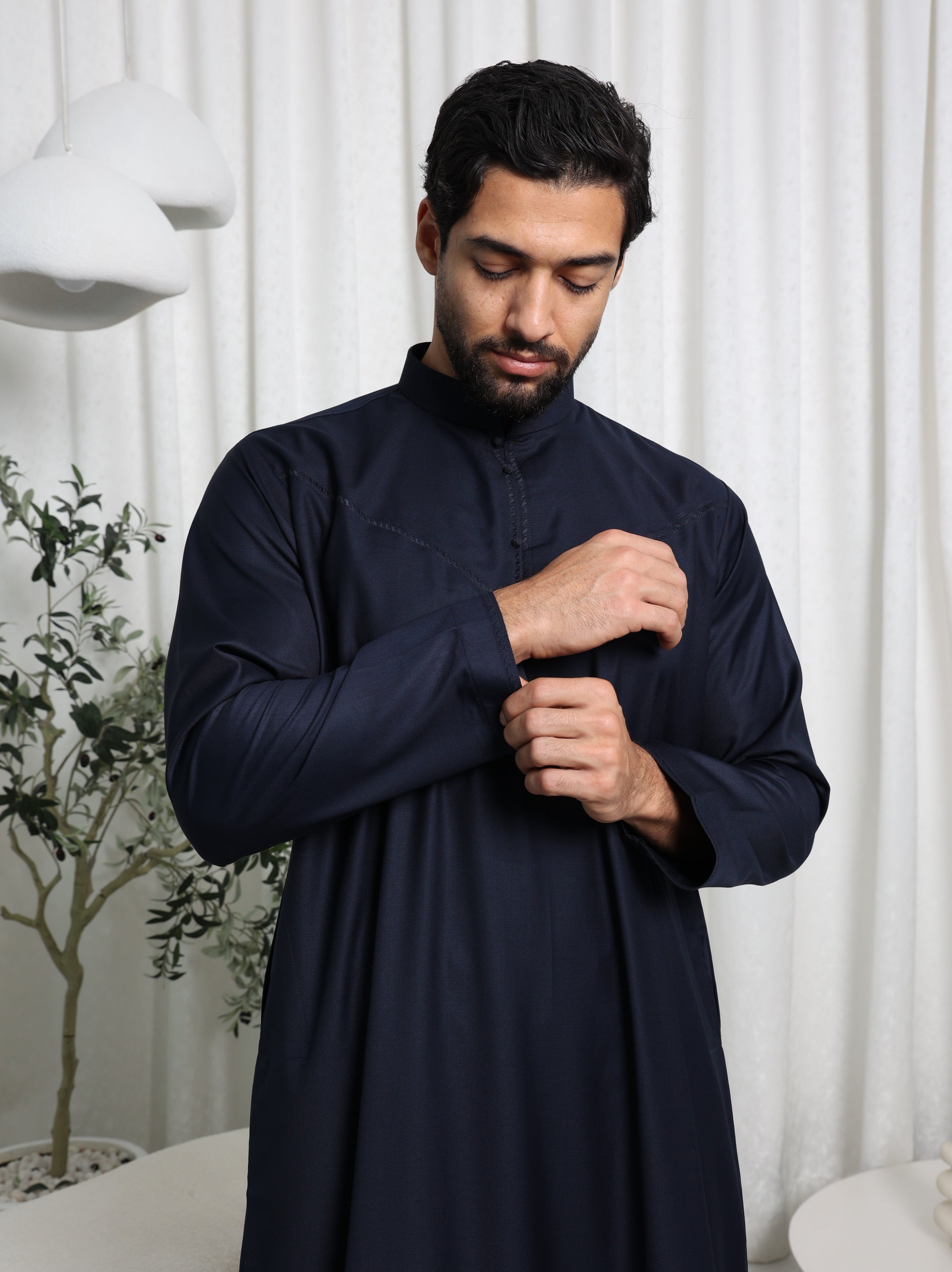 Premium Navy Bahraini Embroidered Thobe