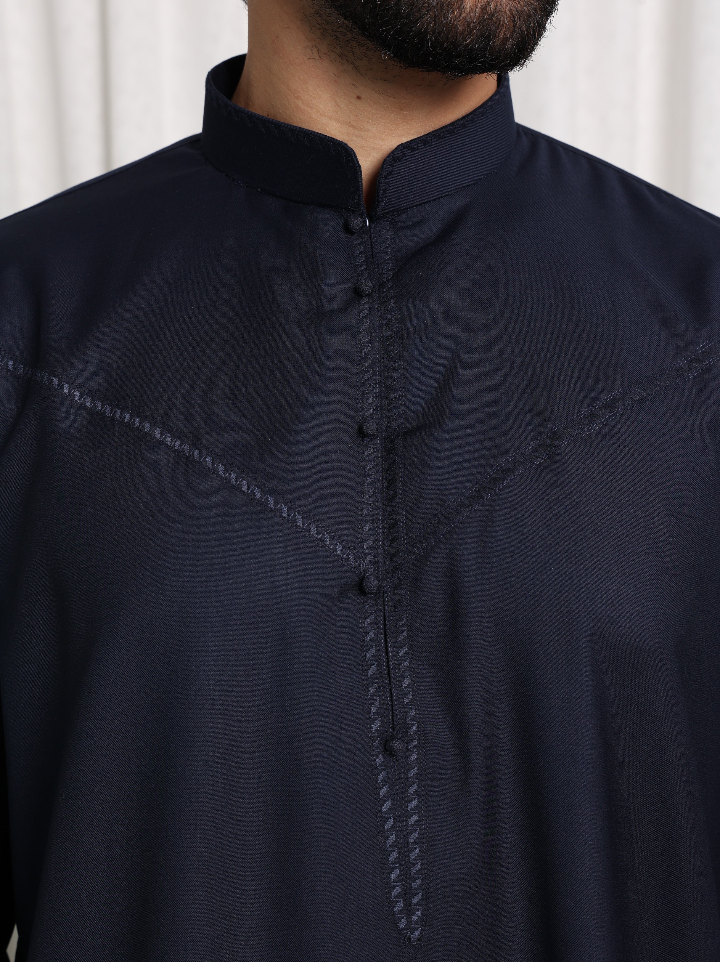 Premium Navy Bahraini Embroidered Thobe