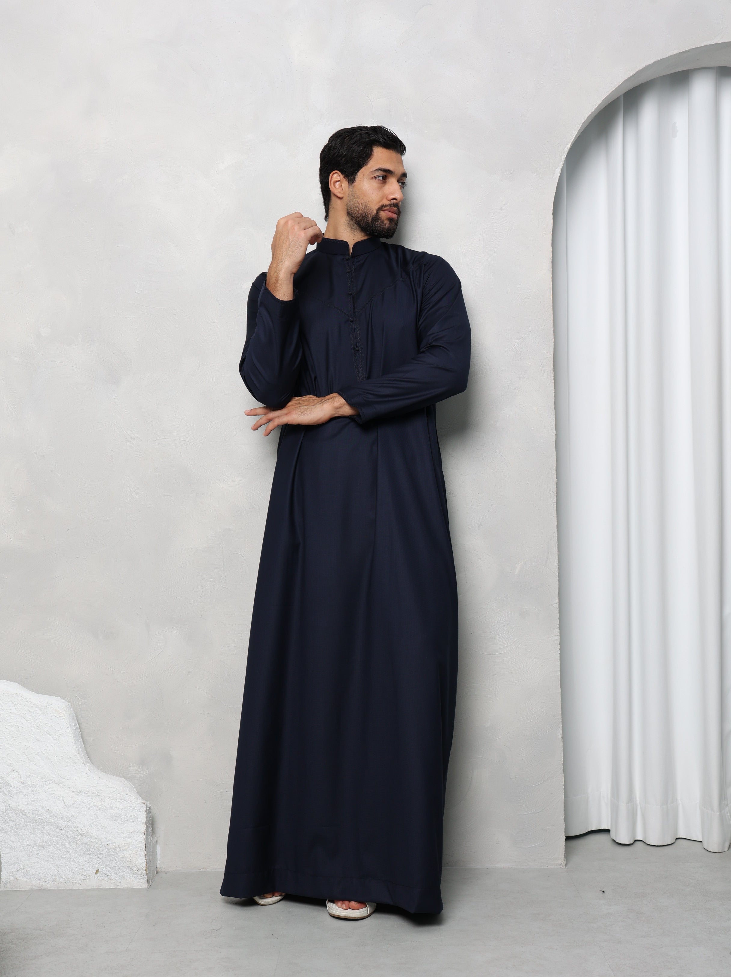 Premium Navy Bahraini Embroidered Thobe