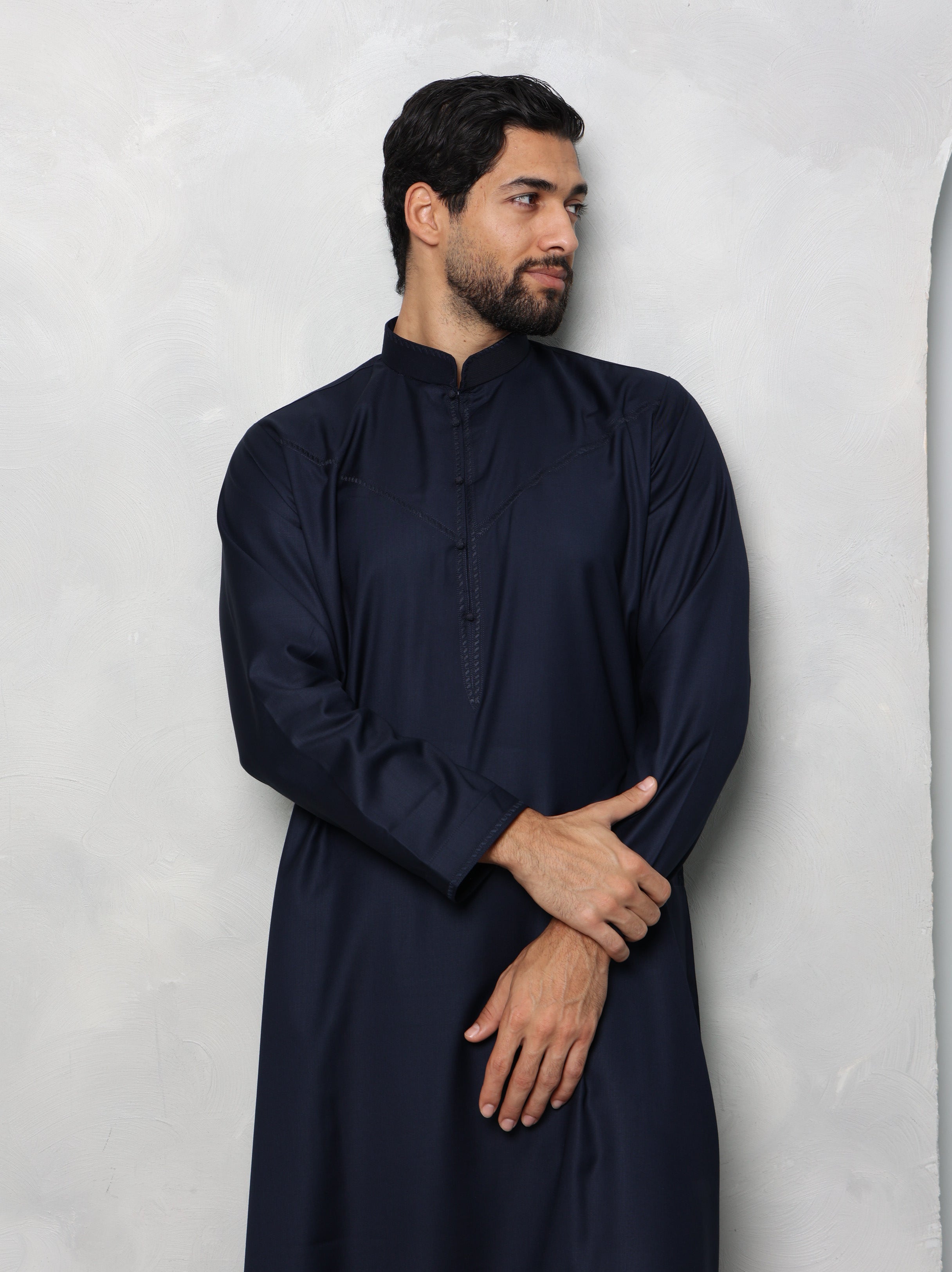 Premium Navy Bahraini Embroidered Thobe