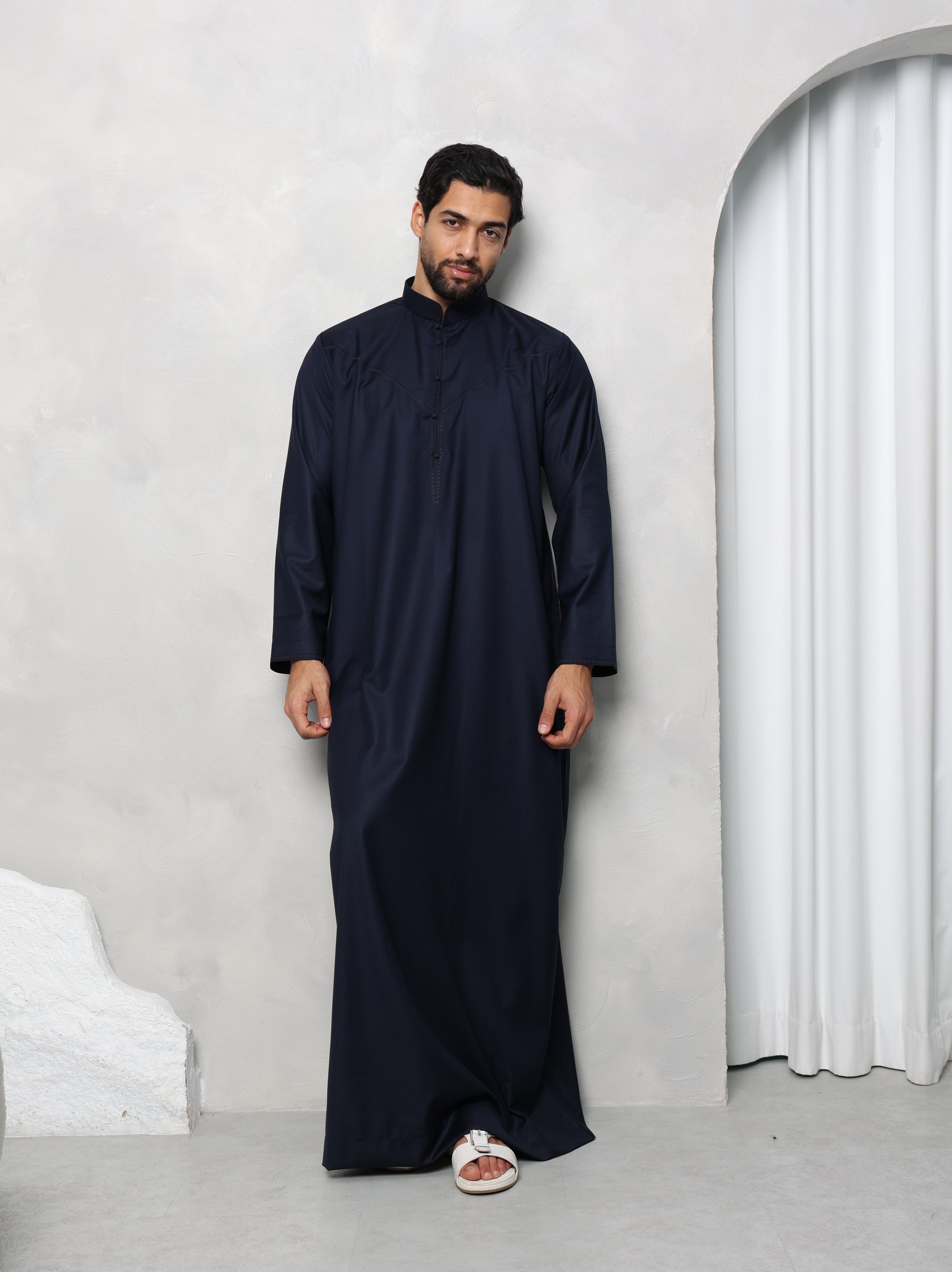 Premium Navy Bahraini Embroidered Thobe