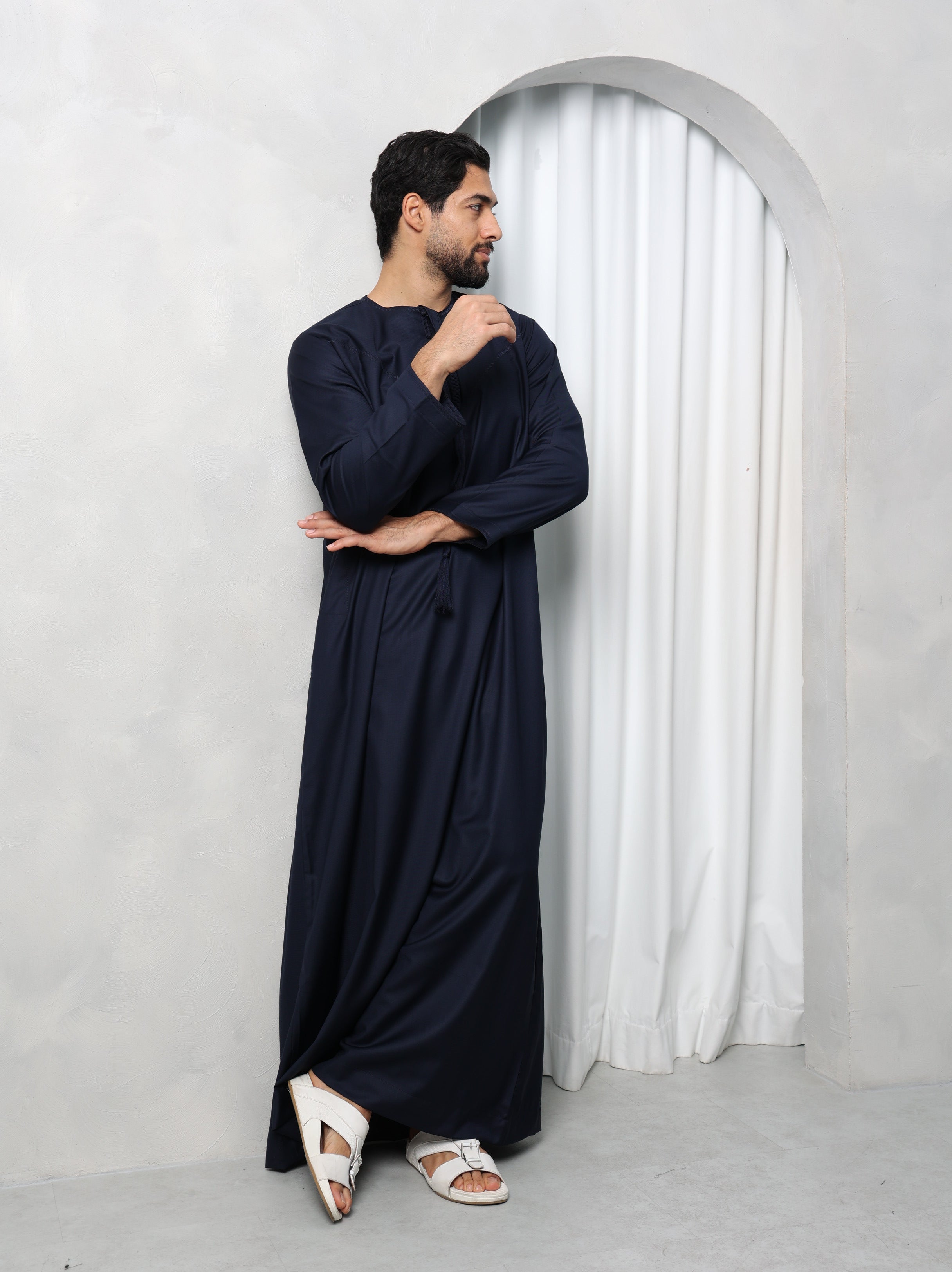 Premium Navy Emirati Embroidered Thobe