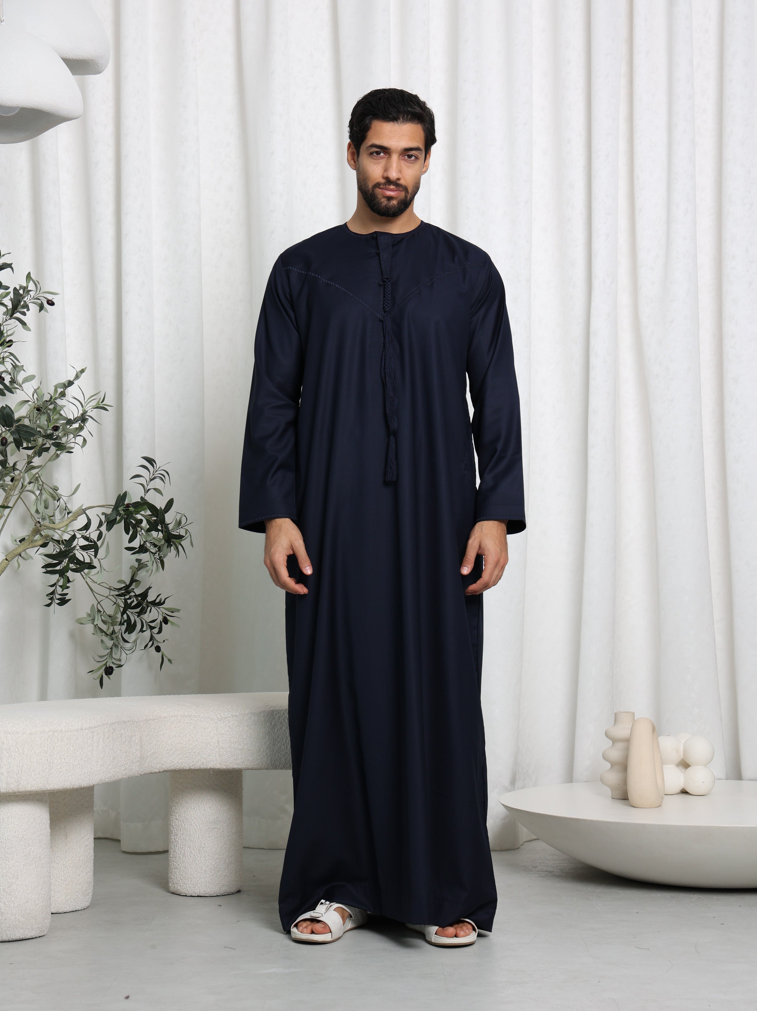 Premium Navy Emirati Embroidered Thobe