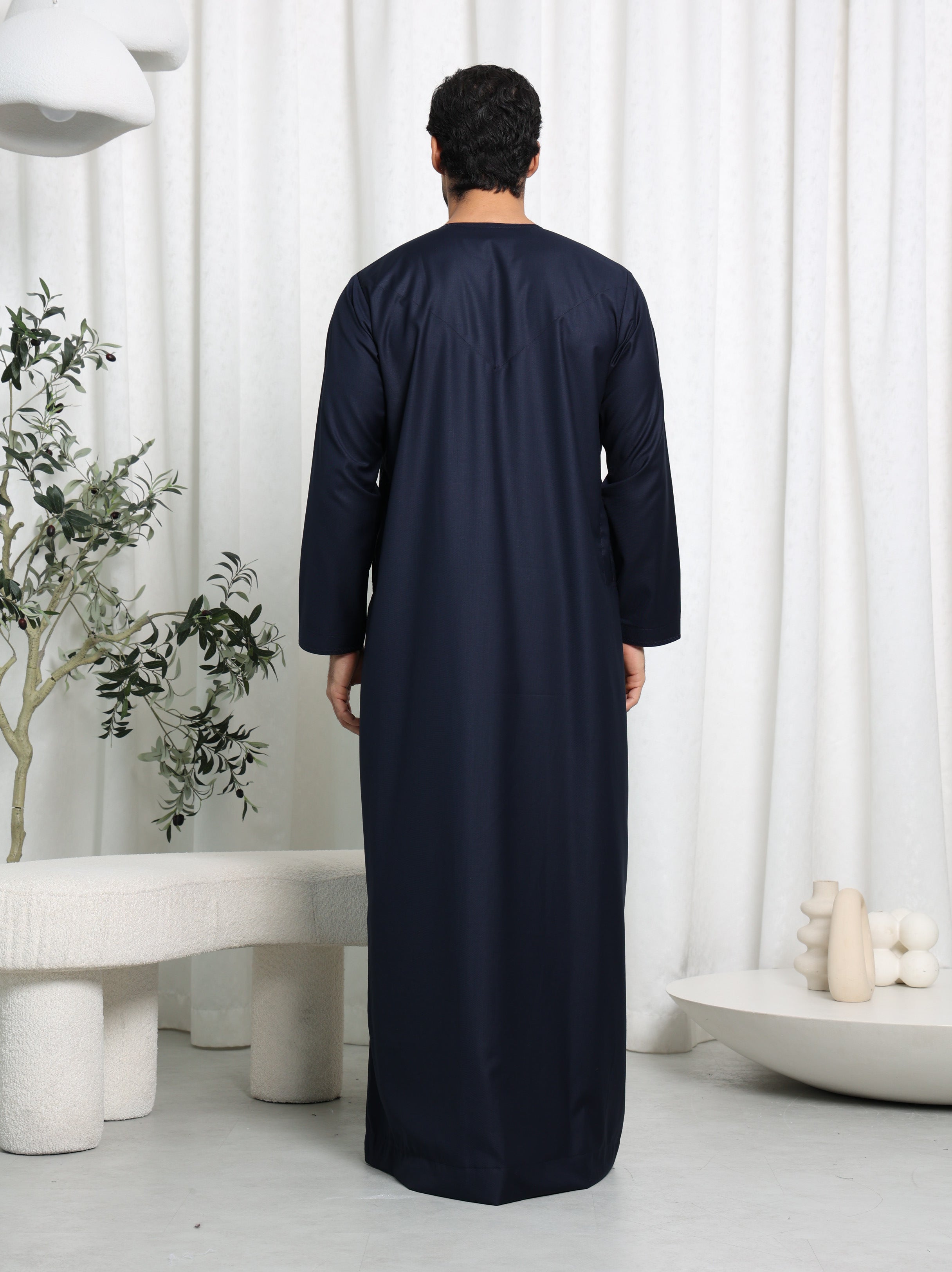 Premium Navy Emirati Embroidered Thobe