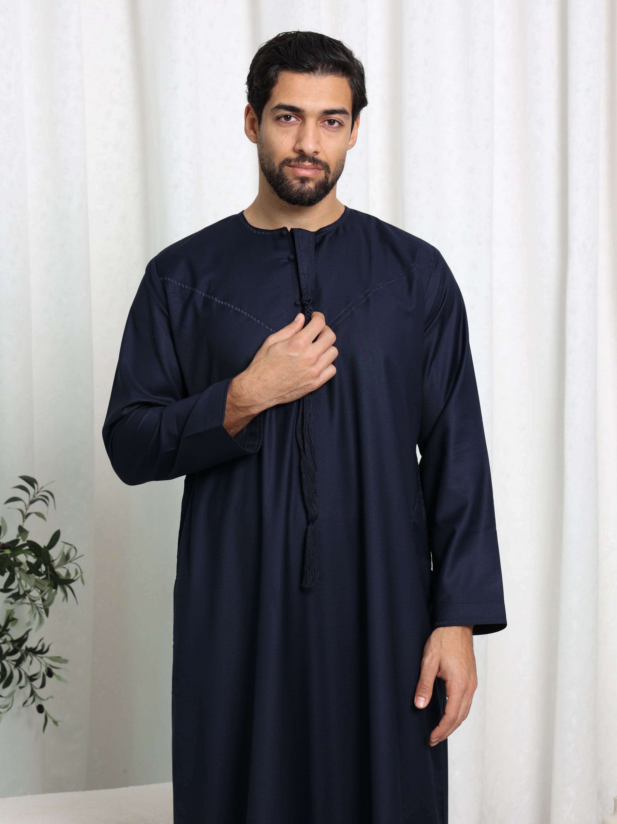 Premium Navy Emirati Embroidered Thobe