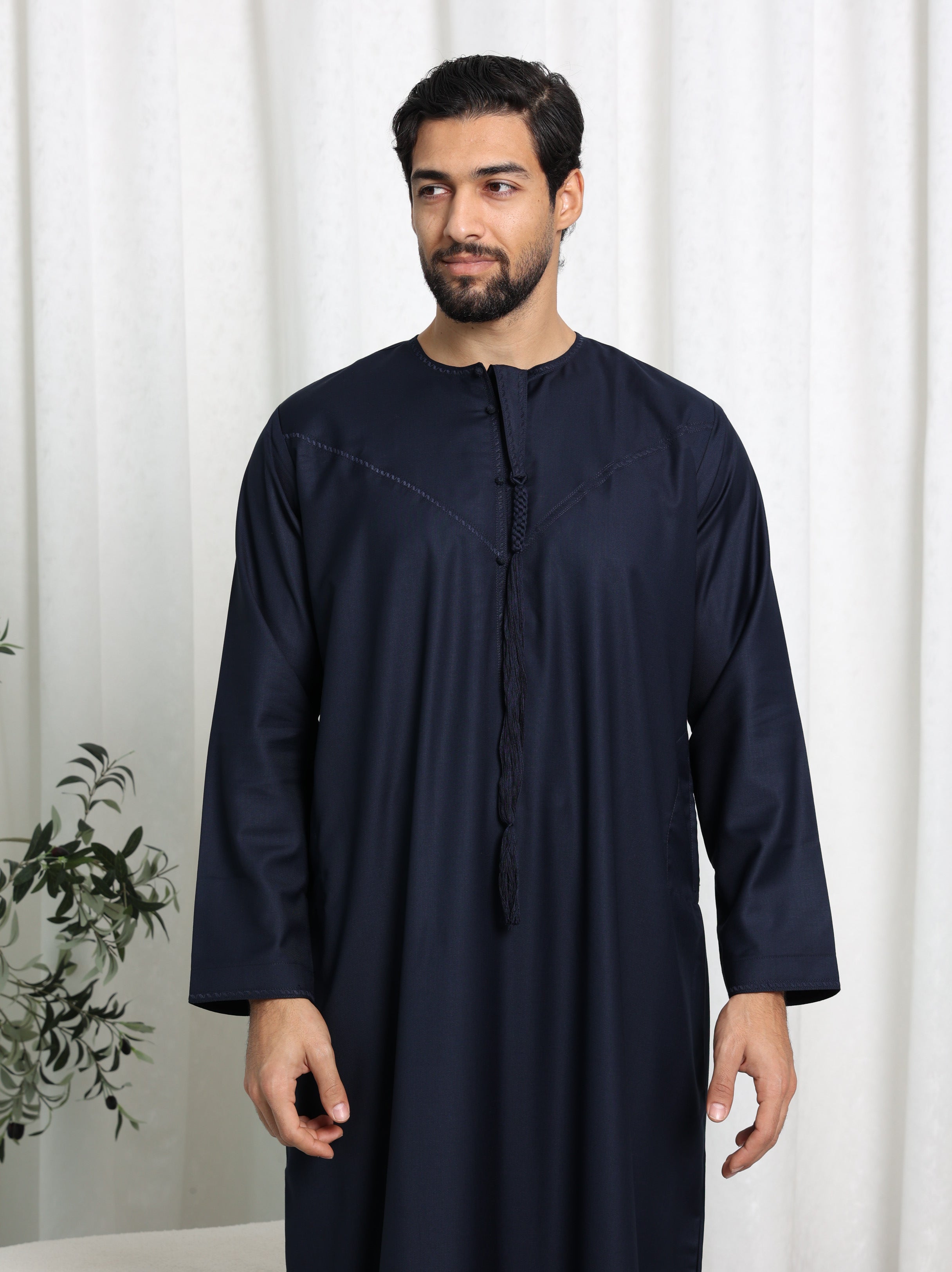 Premium Navy Emirati Embroidered Thobe