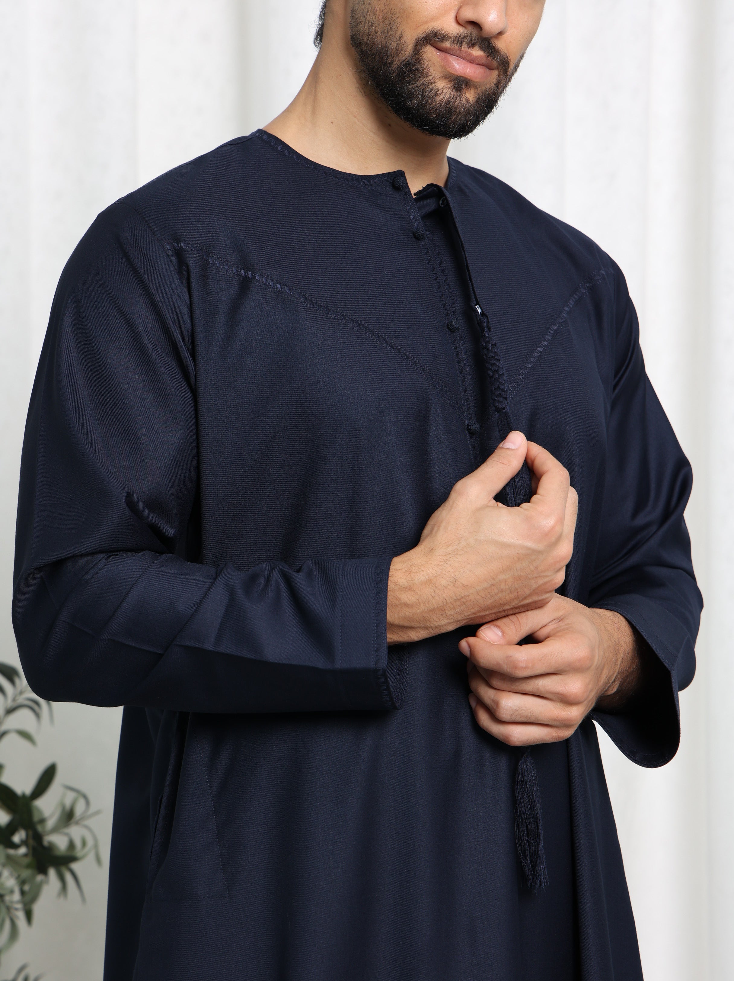 Premium Navy Emirati Embroidered Thobe