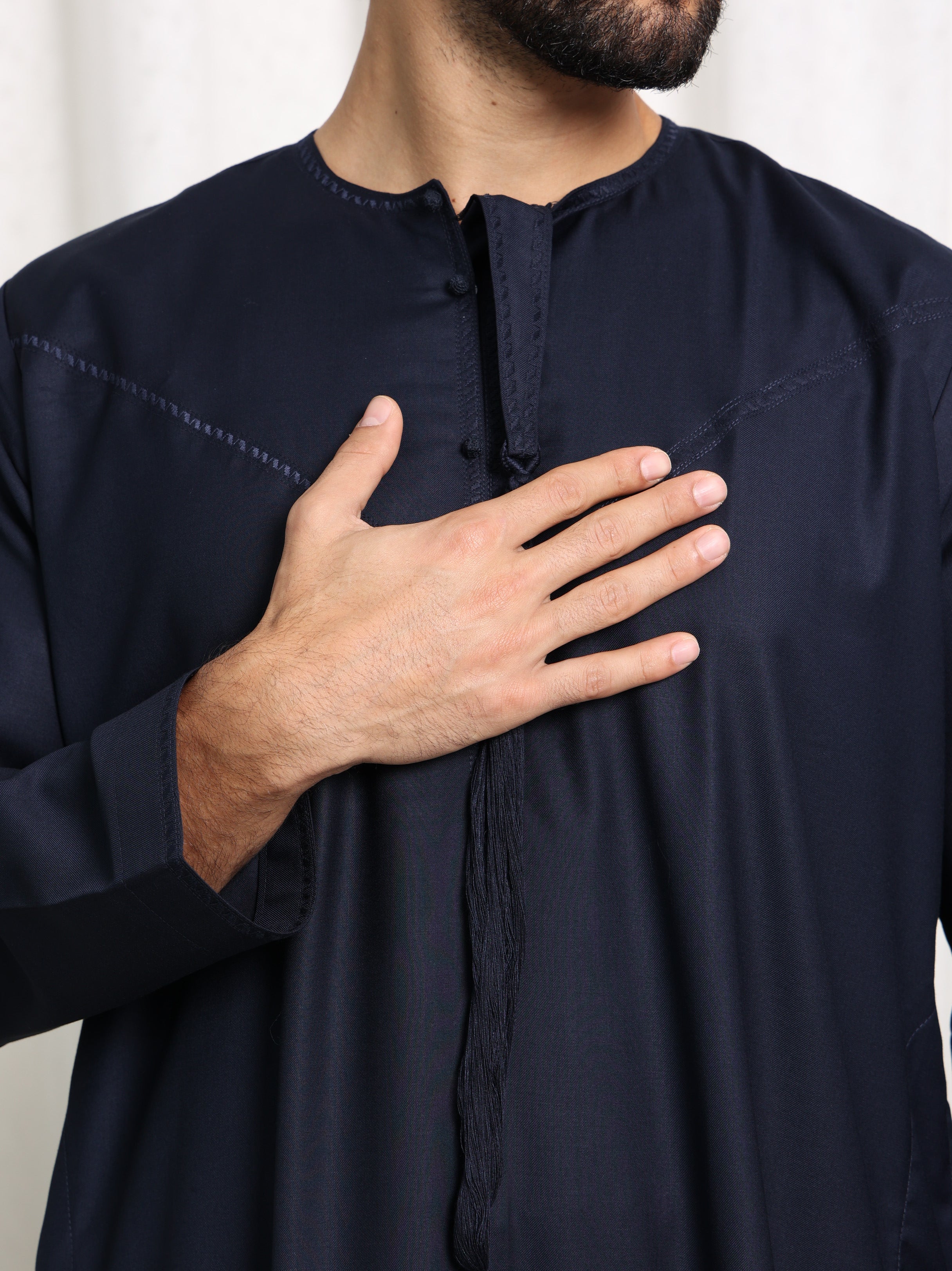 Premium Navy Emirati Embroidered Thobe